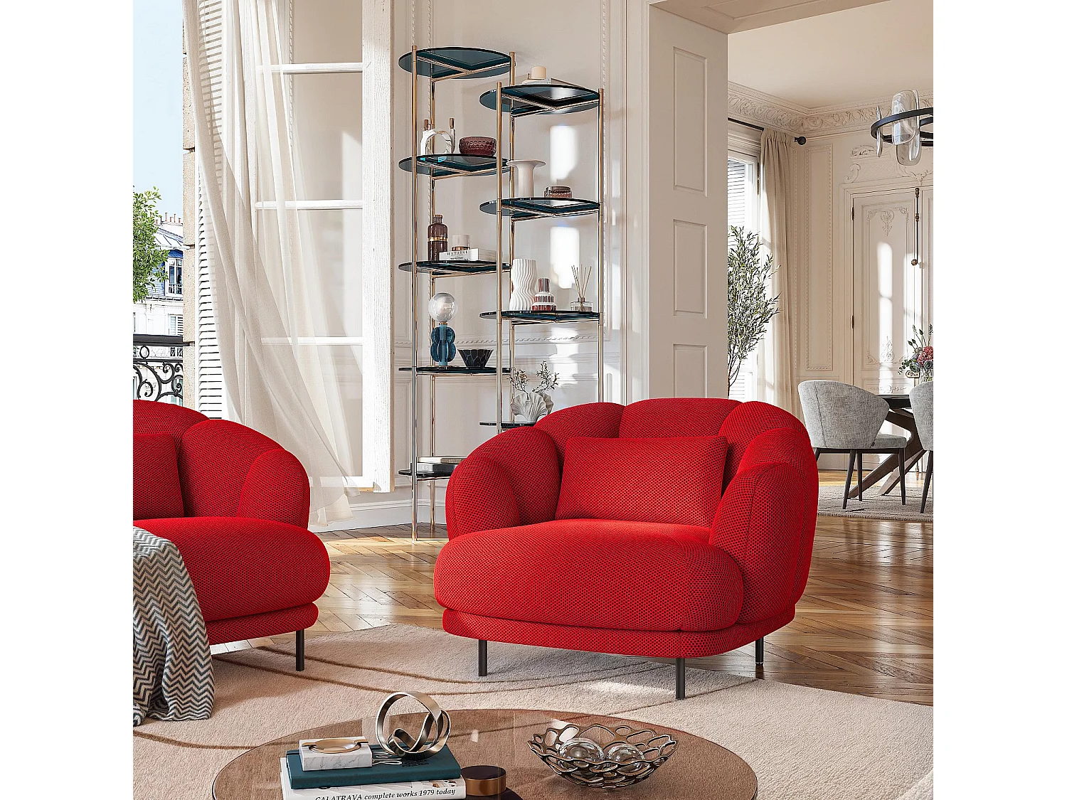 Habitat - Fauteuil en tissu 3D et métal noir - Rouge coquelicot - Design by Federica Francini PARATY