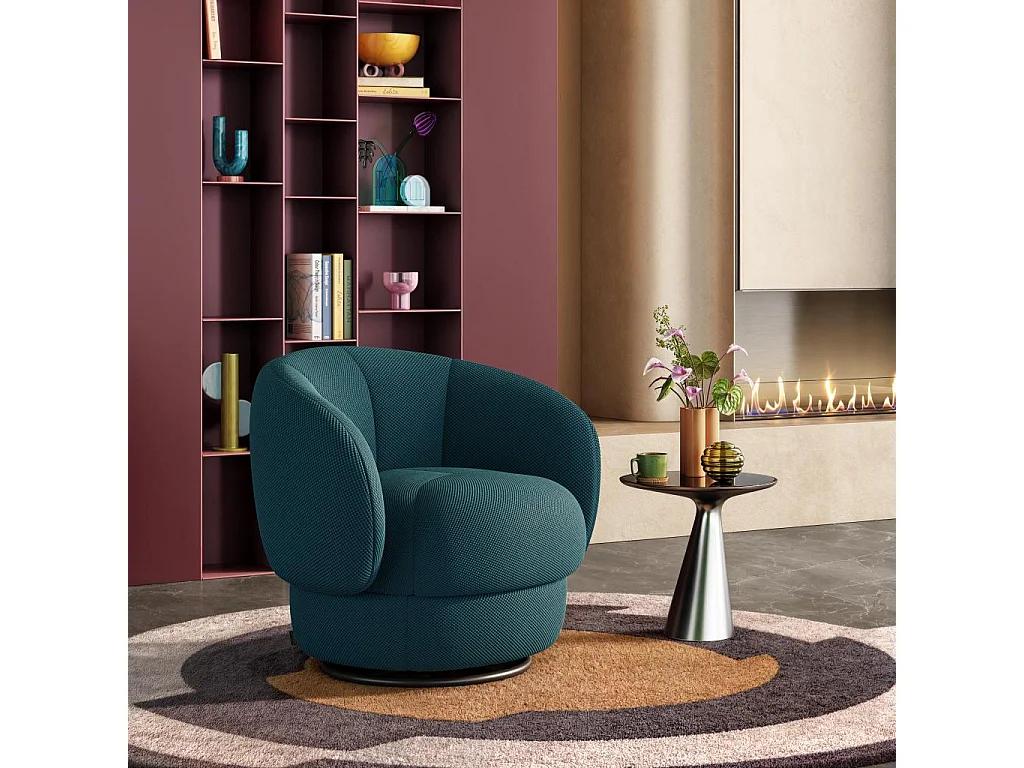 Habitat - Fauteuil pivotant en tissu 3D - Bleu canard - Somio