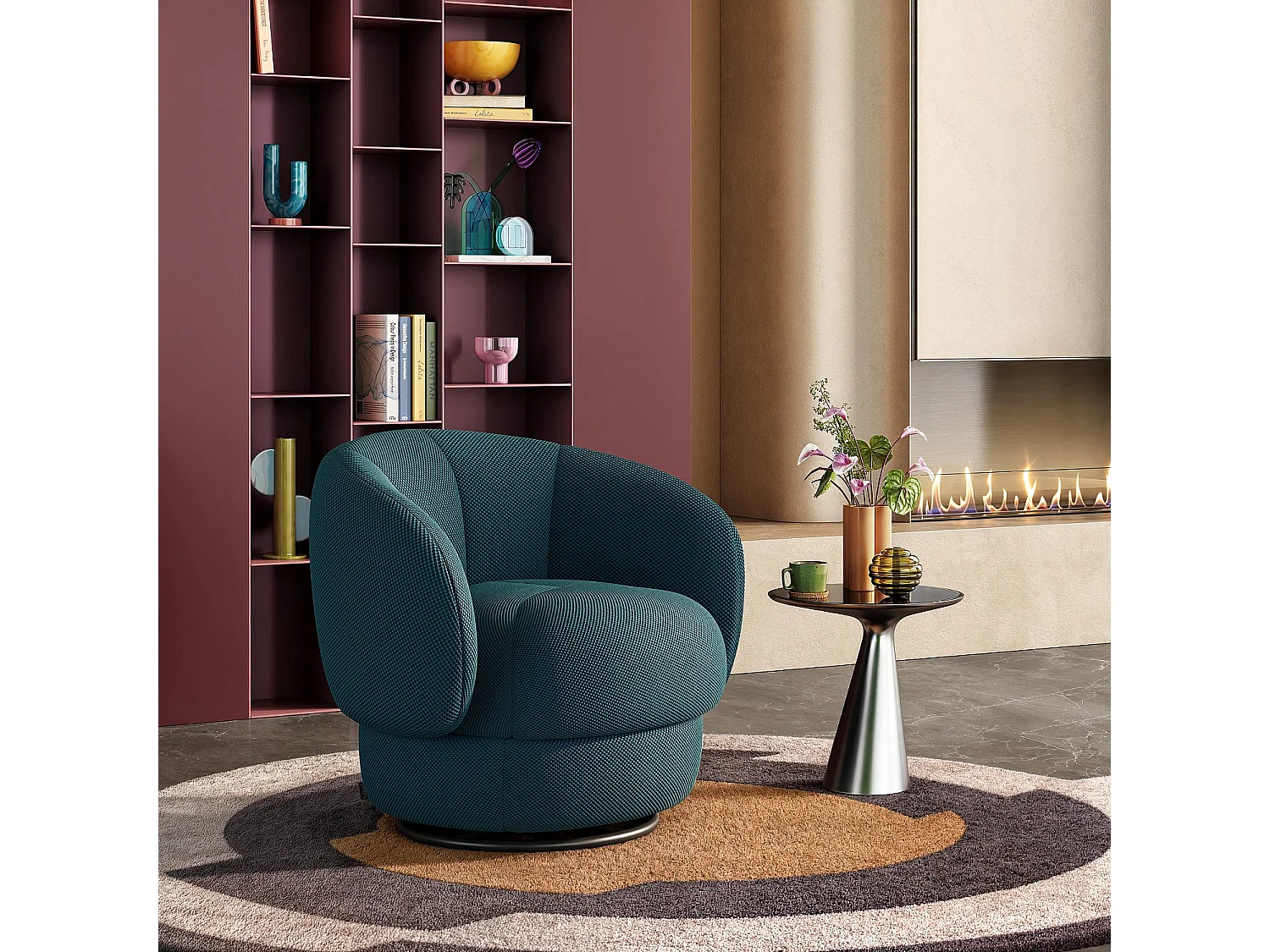 Habitat - Fauteuil pivotant en tissu 3D - Bleu canard - Somio