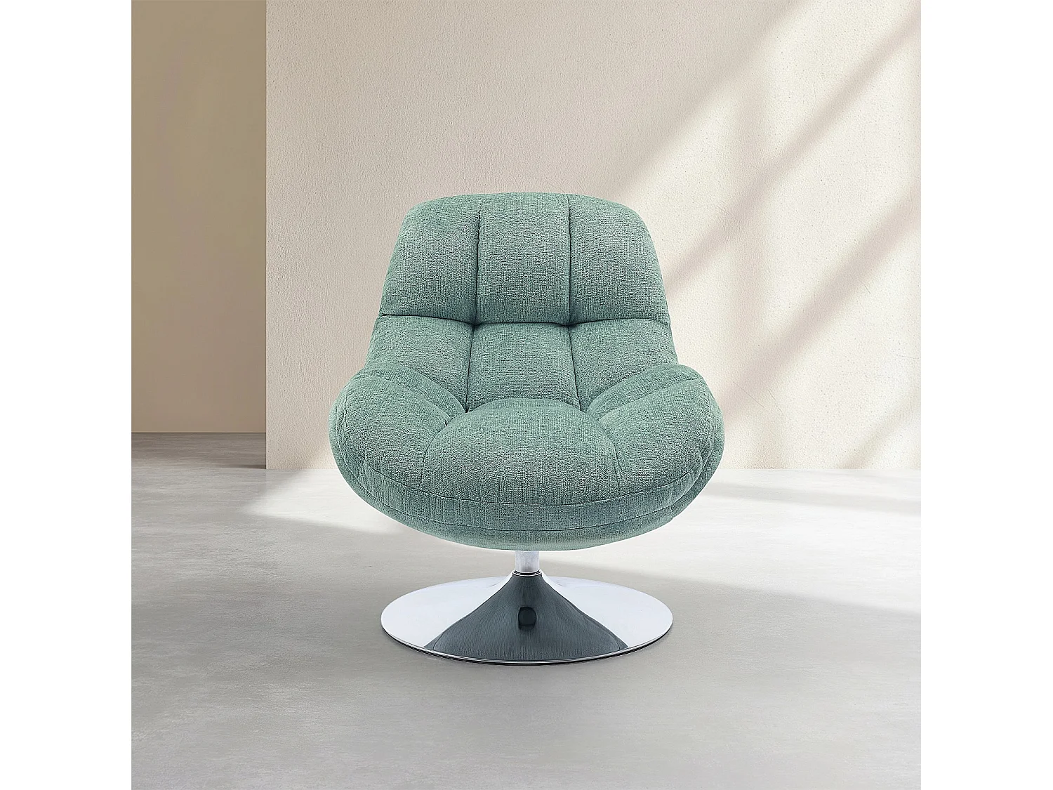 Fauteuil pivotant en tissu chenille et métal chromé - Bleu ciel