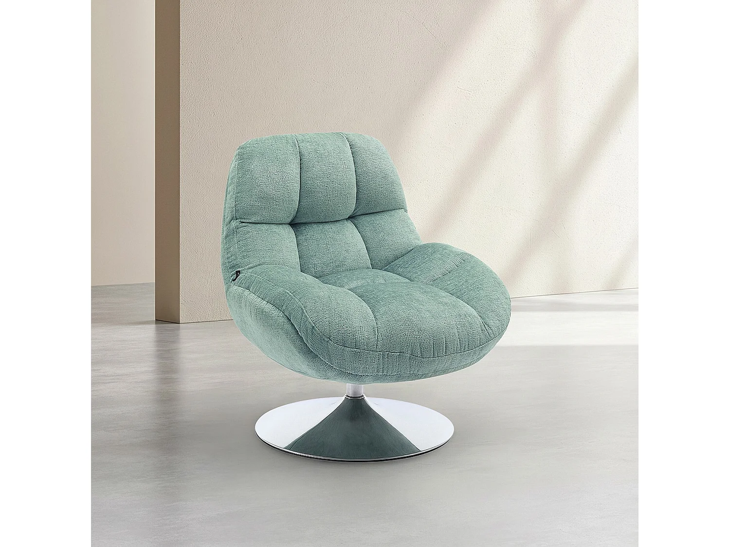 Fauteuil pivotant en tissu chenille et métal chromé - Bleu ciel