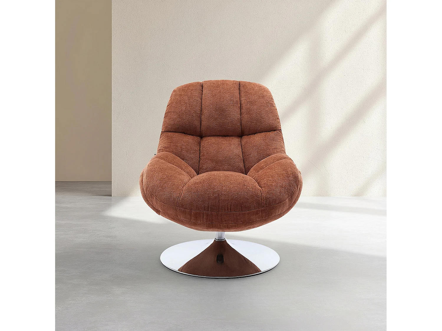 Fauteuil pivotant en tissu chenille et métal chromé - Terracotta