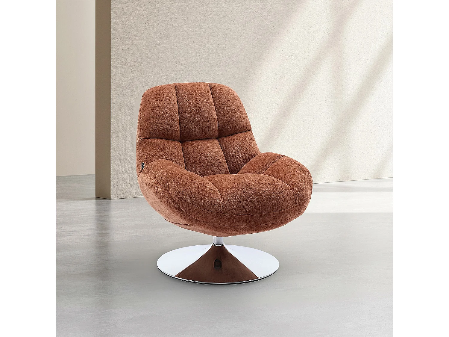 Fauteuil pivotant en tissu chenille et métal chromé - Terracotta