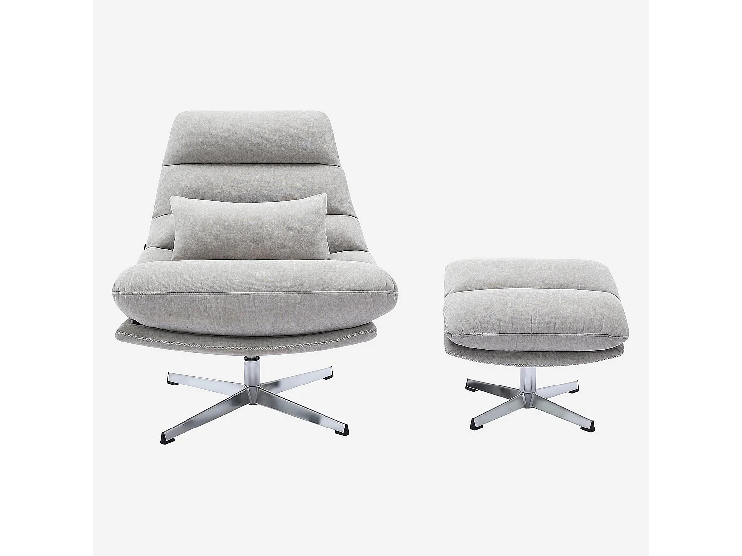 Fauteuil pivotant avec repose-pieds en tissu et métal chromé - Gris polaire