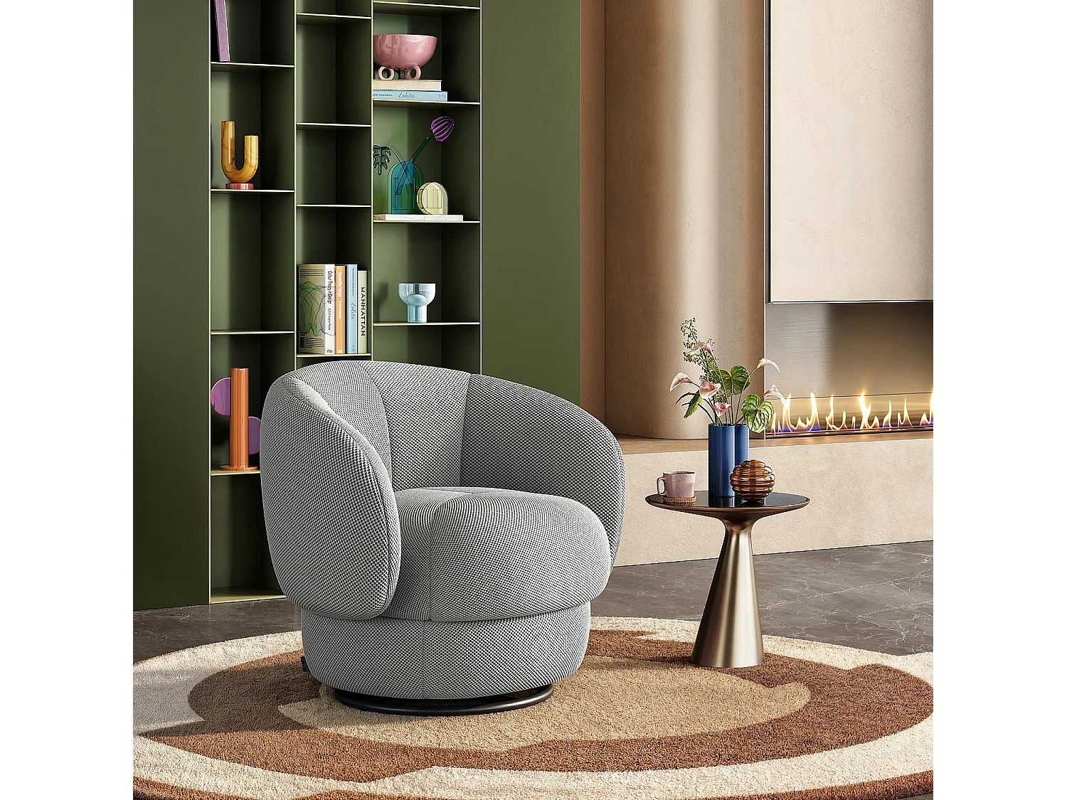 Habitat - Fauteuil pivotant en tissu 3D - Gris platine - Somio