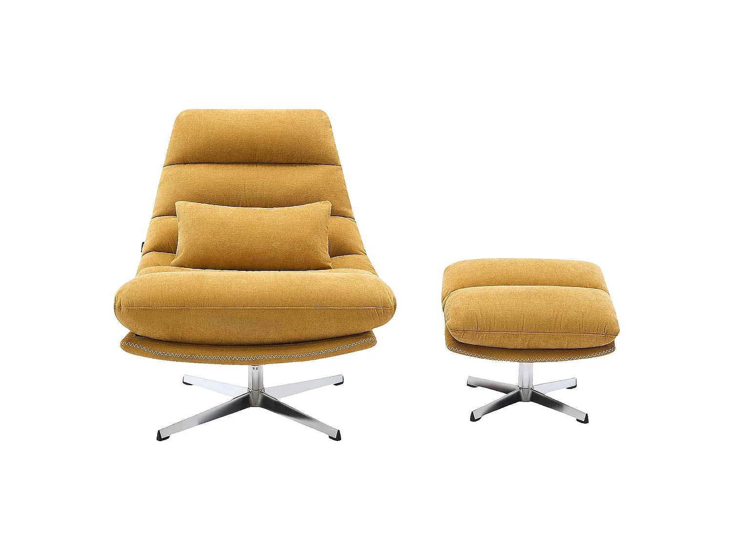Habitat - Fauteuil pivotant avec repose-pieds en tissu et métal chromé - Jaune ocre - Oderzo