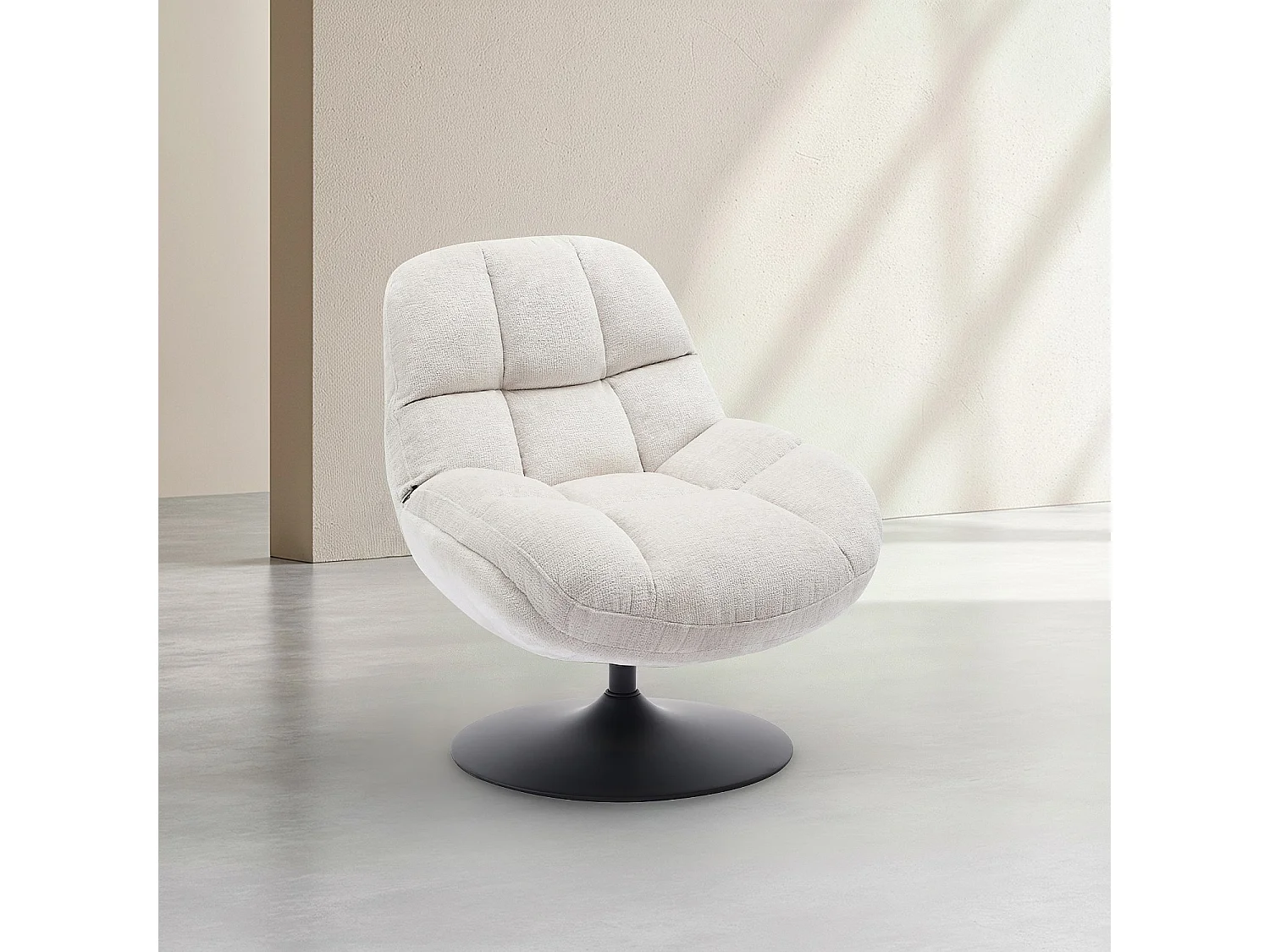 Fauteuil pivotant en tissu chenille et métal noir mat - Crème et noir