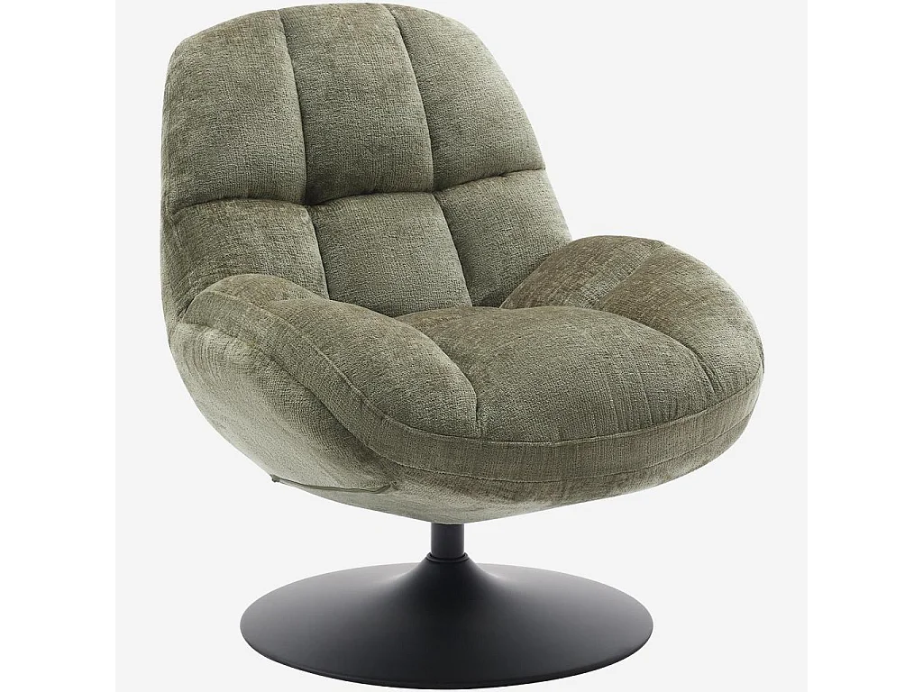 Habitat - Fauteuil pivotant en tissu chenille et métal mat - Vert kaki et noir - Mogliano