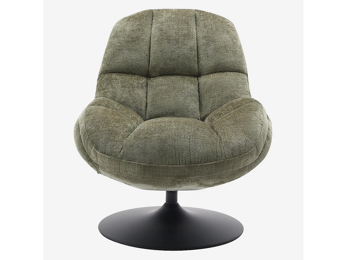 Fauteuil pivotant en tissu chenille et métal noir mat - Vert kaki et noir