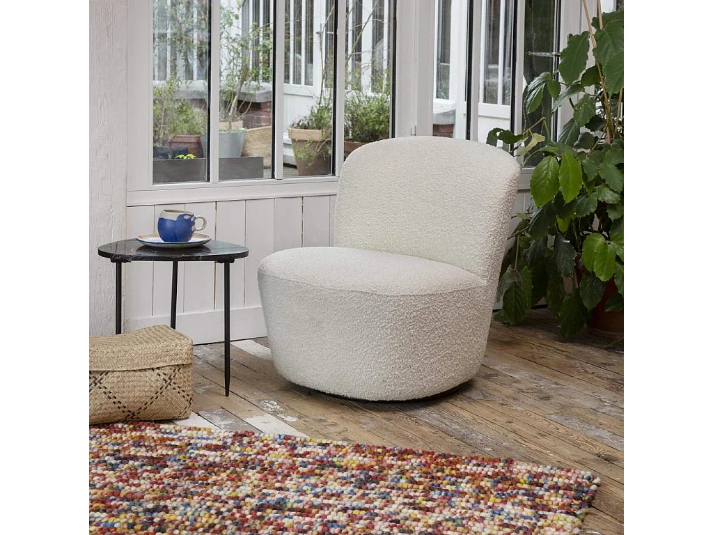 Habitat - Fauteuil pivotant en tissu bouclette - Blanc - Pauline
