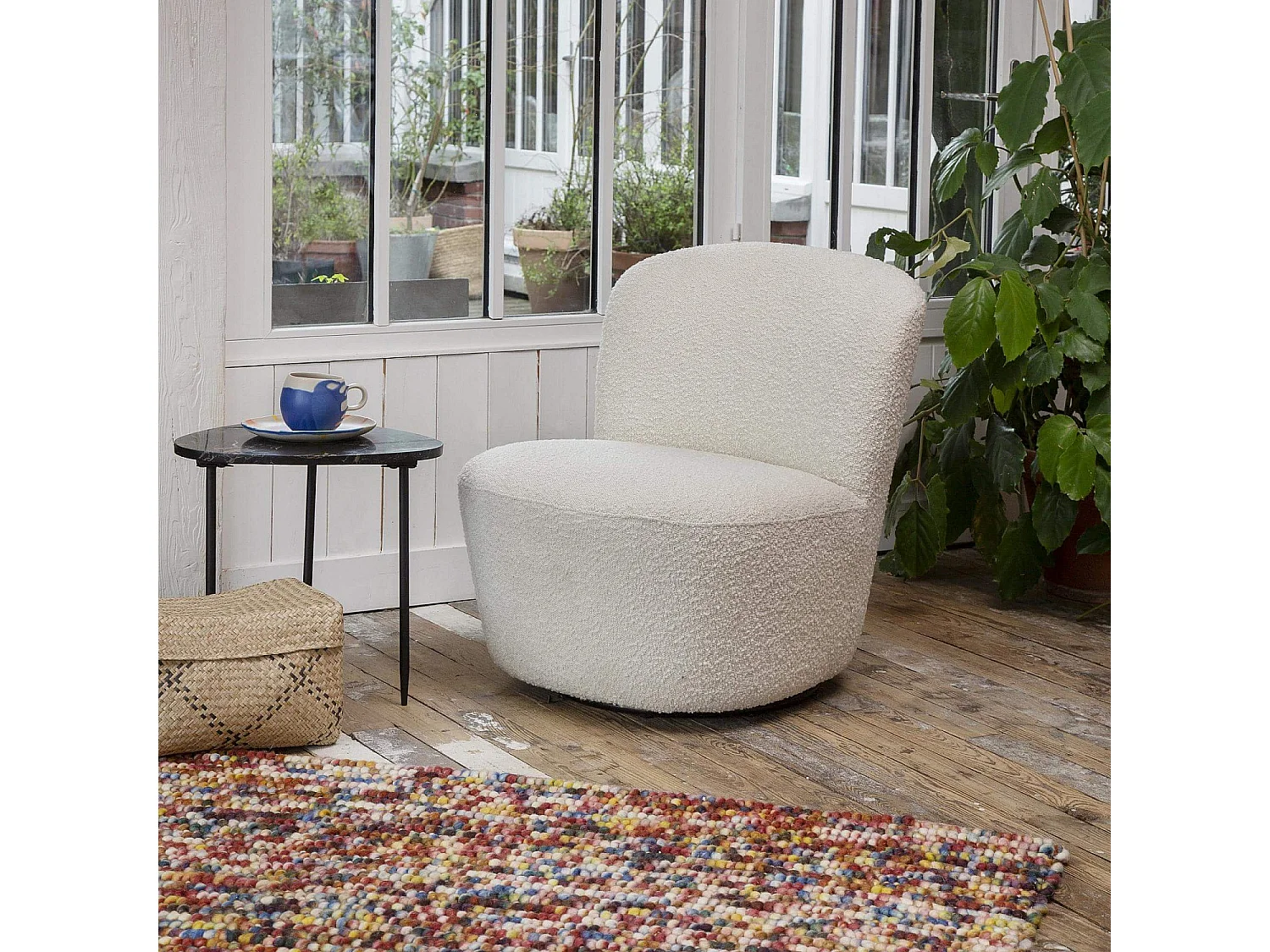 Habitat - Fauteuil pivotant en tissu bouclette - Blanc - Pauline