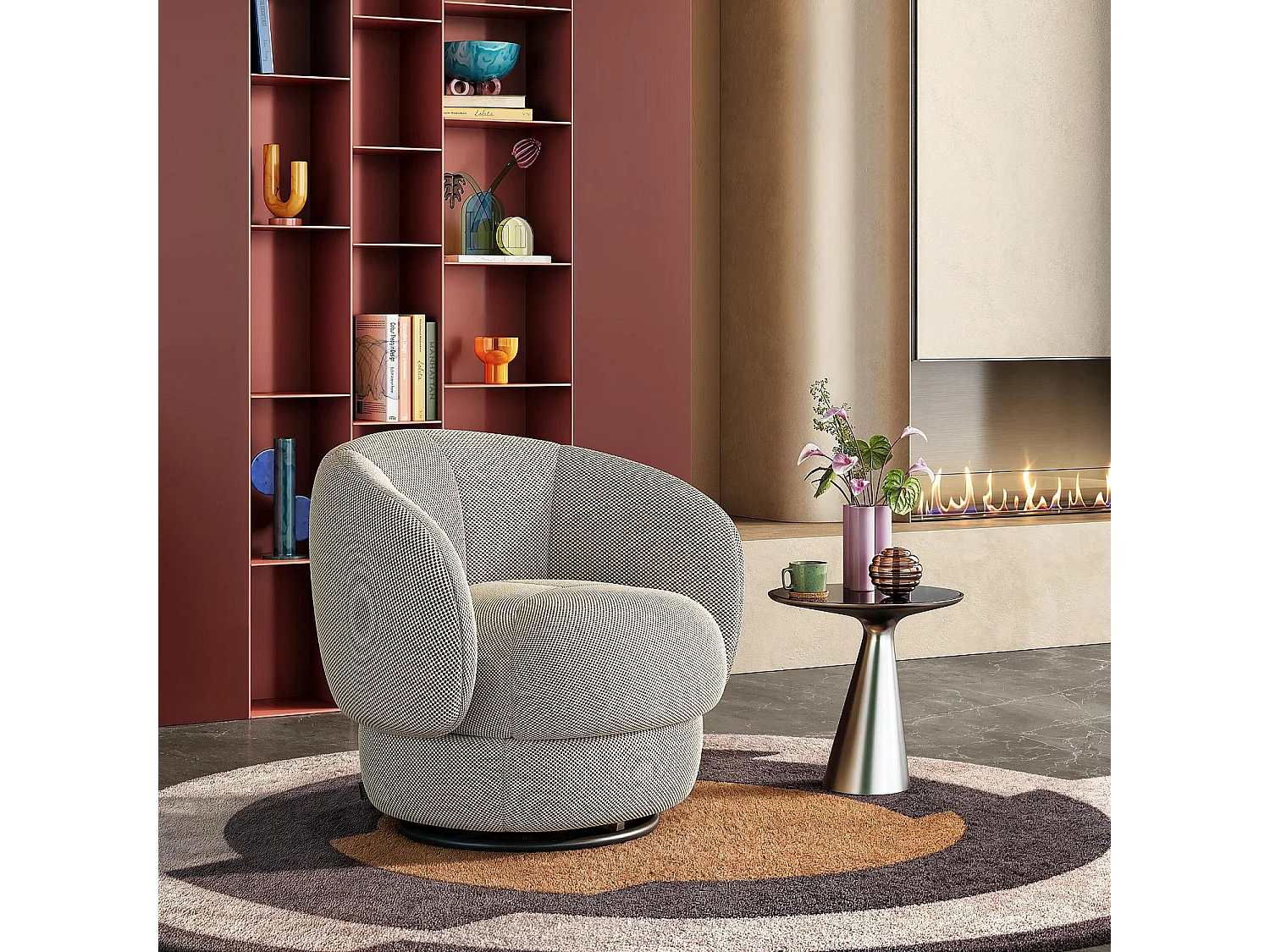 Habitat - Fauteuil pivotant en tissu 3D - Sable - Somio