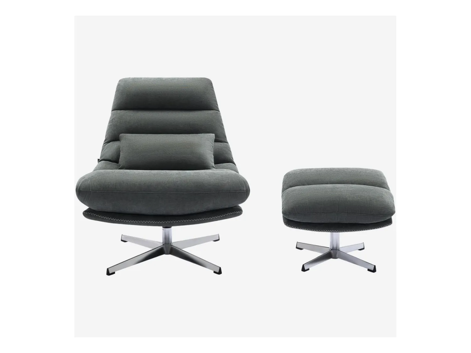 Habitat - Fauteuil pivotant avec repose-pieds en tissu et métal chromé - Vert sapin - Oderzo