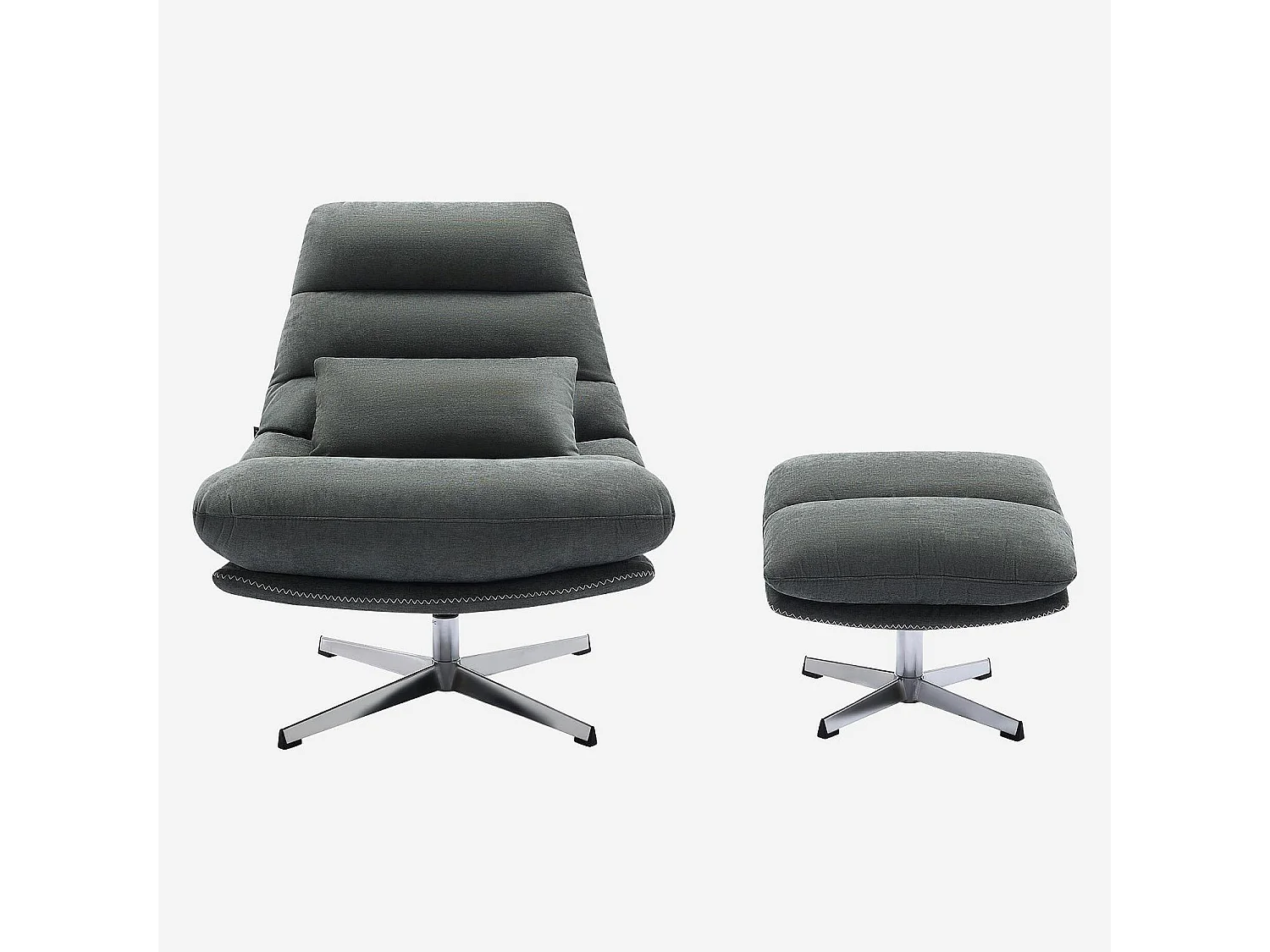 Fauteuil pivotant avec repose-pieds en tissu et métal chromé - Vert sapin