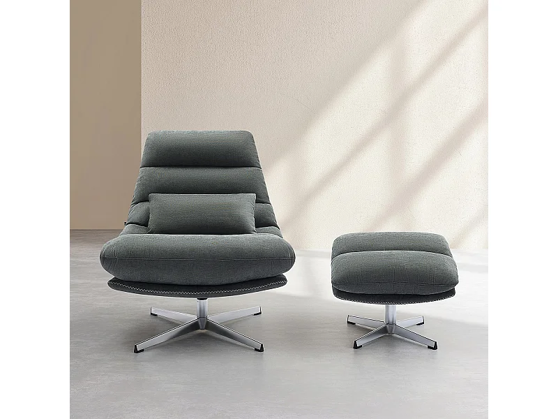 Habitat - Fauteuil pivotant avec repose-pieds en tissu et métal chromé - Vert sapin - Oderzo