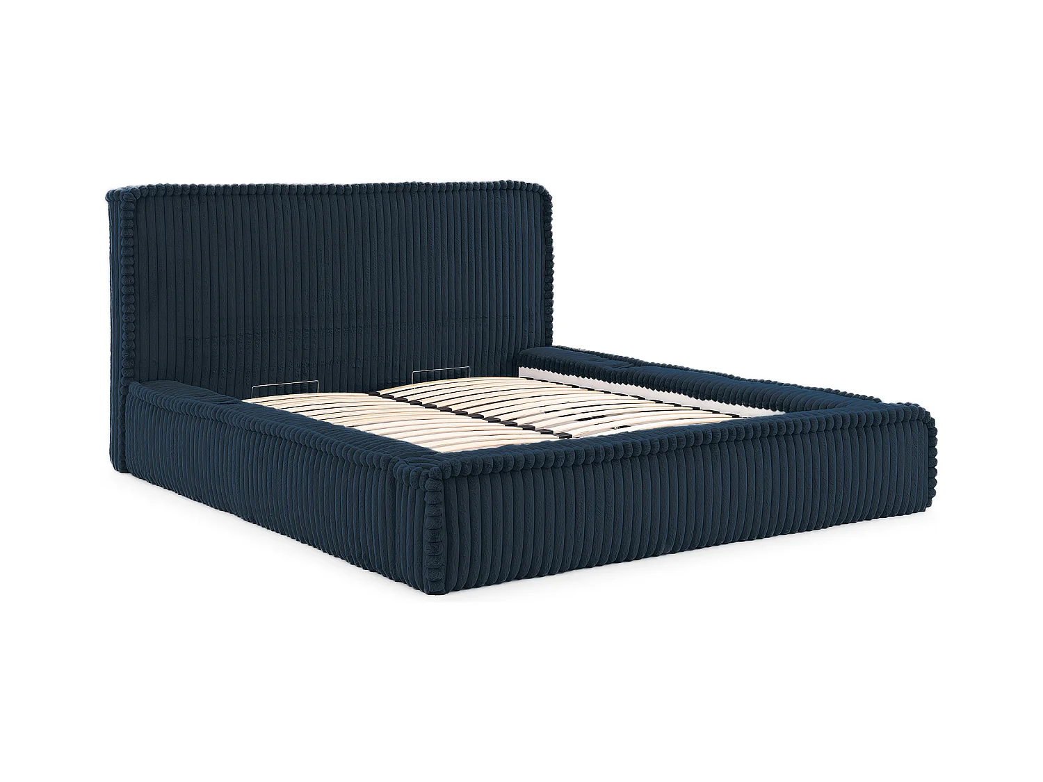 LIT TAPISSÉ avec coffre de rangement USB Torna 160x200 cm, Bleu