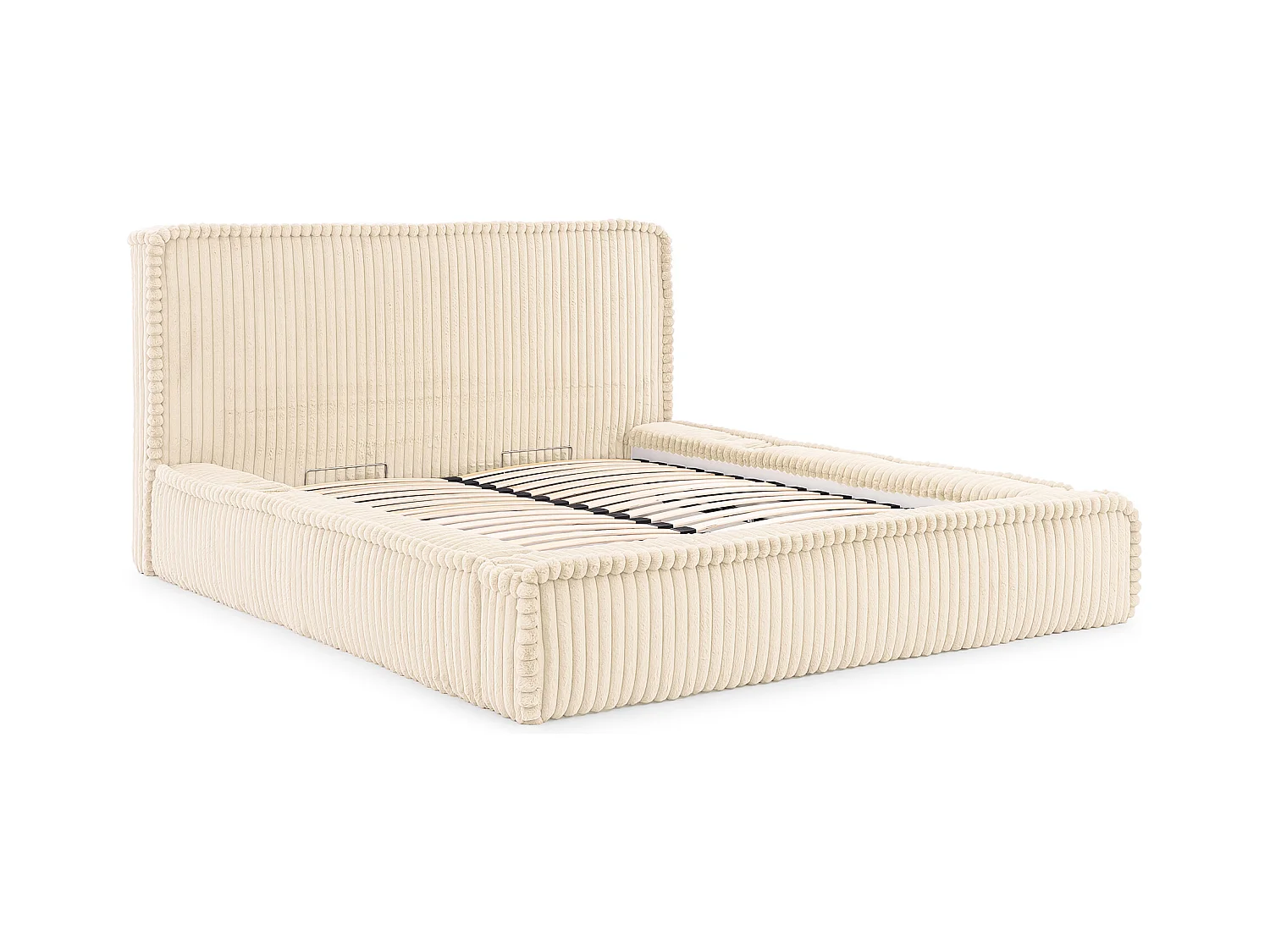 LIT TAPISSÉ avec coffre de rangement USB Torna 200x200 cm, Crème