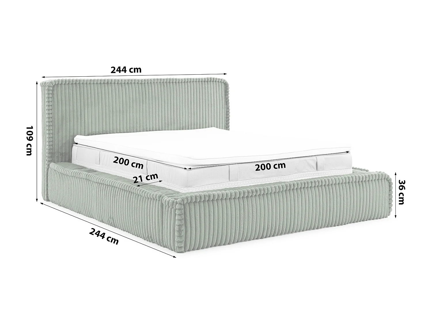 POLSTERBETT mit Bettkasten USB Torna 200x200 cm, Grün