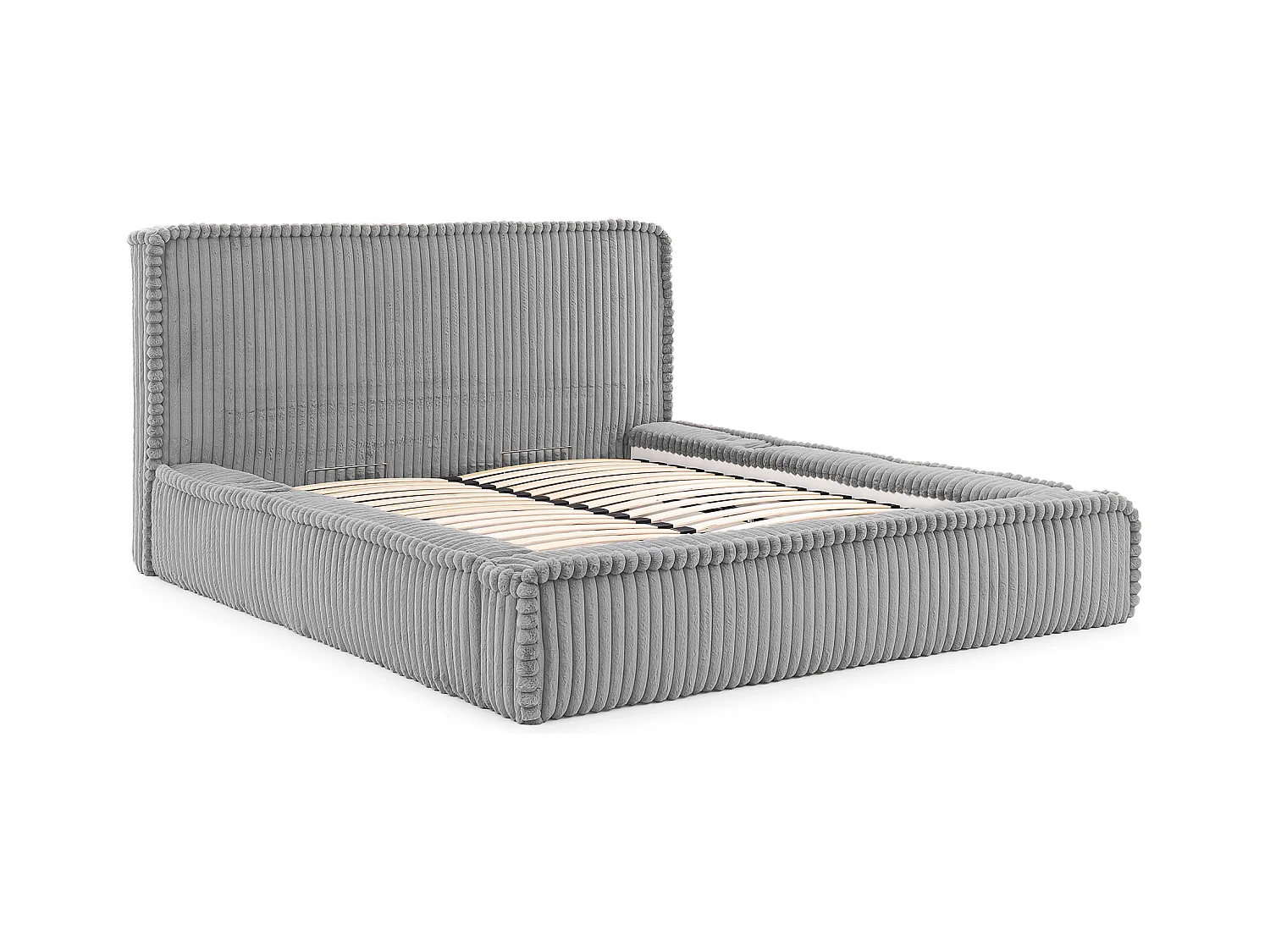 LIT TAPISSÉ avec coffre de rangement USB Torna 200x200 cm, Gris clair