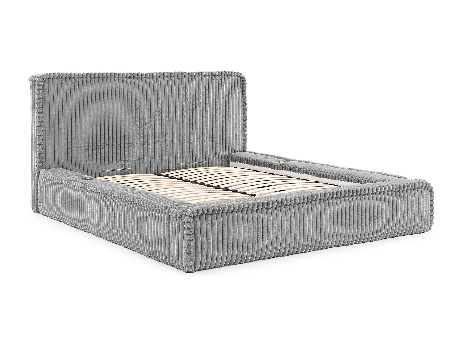 LIT TAPISSÉ avec coffre de rangement USB Torna 160x200 cm, Gris clair