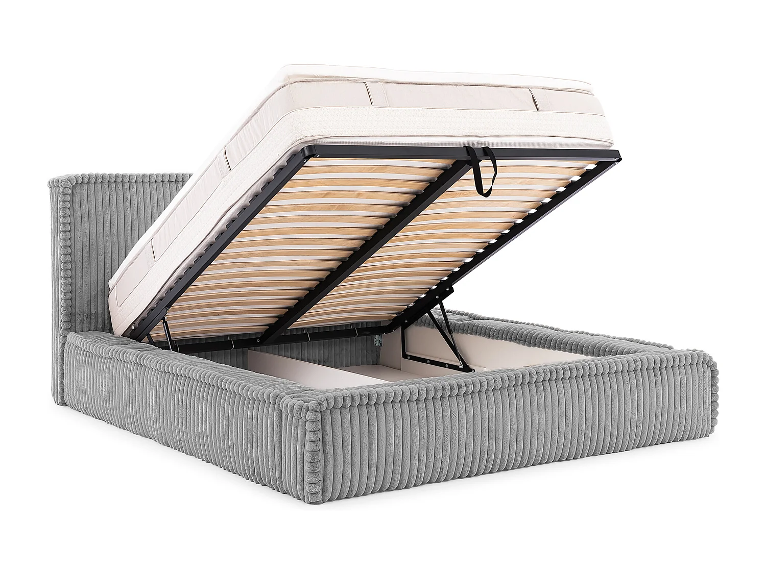 LIT TAPISSÉ avec coffre de rangement USB Torna 160x200 cm, Gris clair