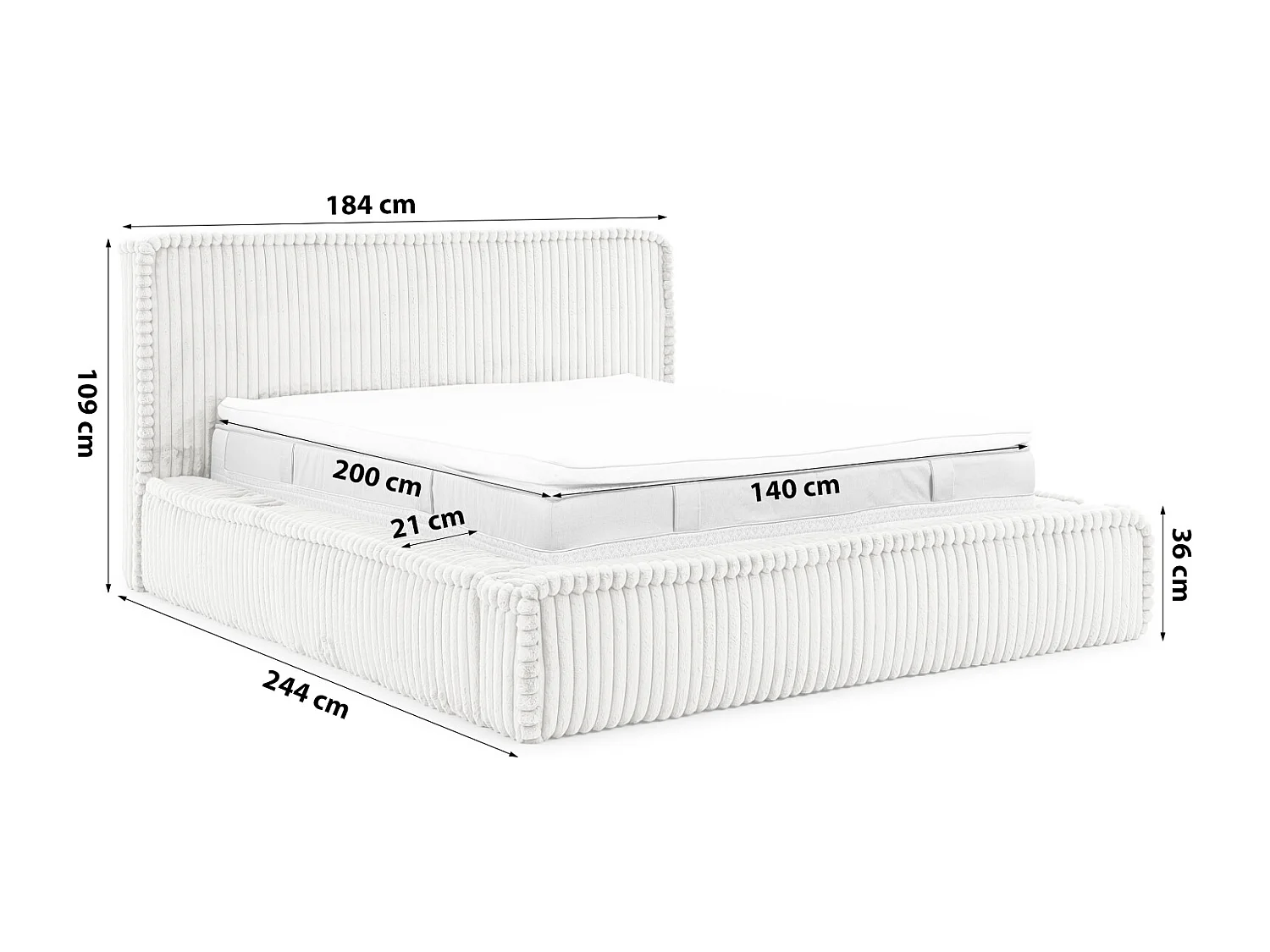 LIT TAPISSÉ avec coffre de rangement USB Torna 140x200 cm, Gris clair