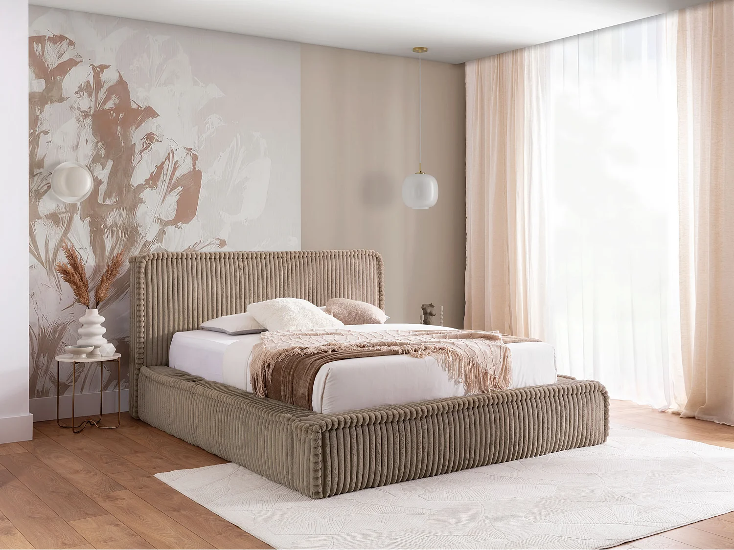 POLSTERBETT mit Bettkasten USB Torna 200x200 cm, Beige