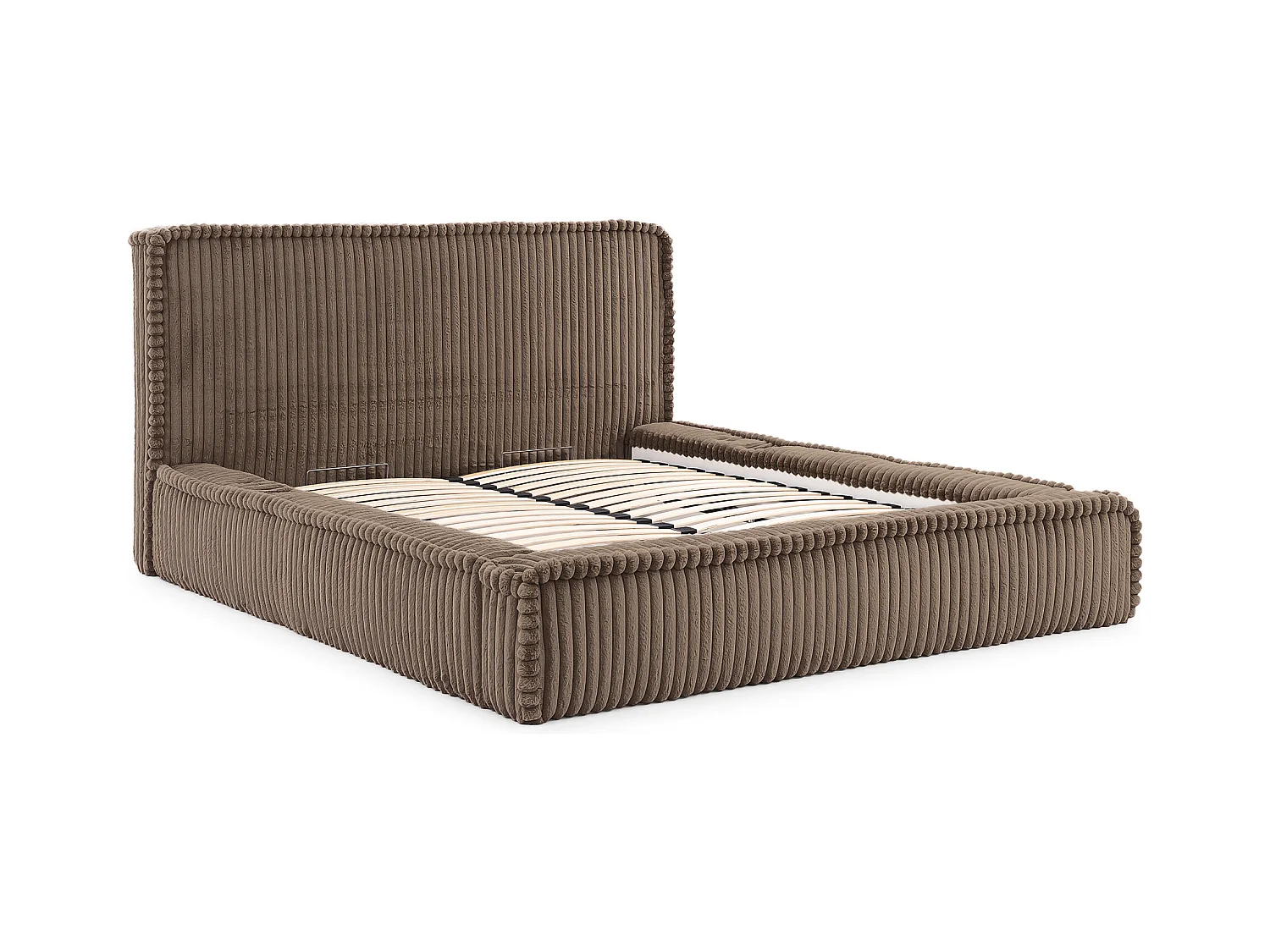 LIT TAPISSÉ avec coffre de rangement USB Torna 180x200 cm, Beige