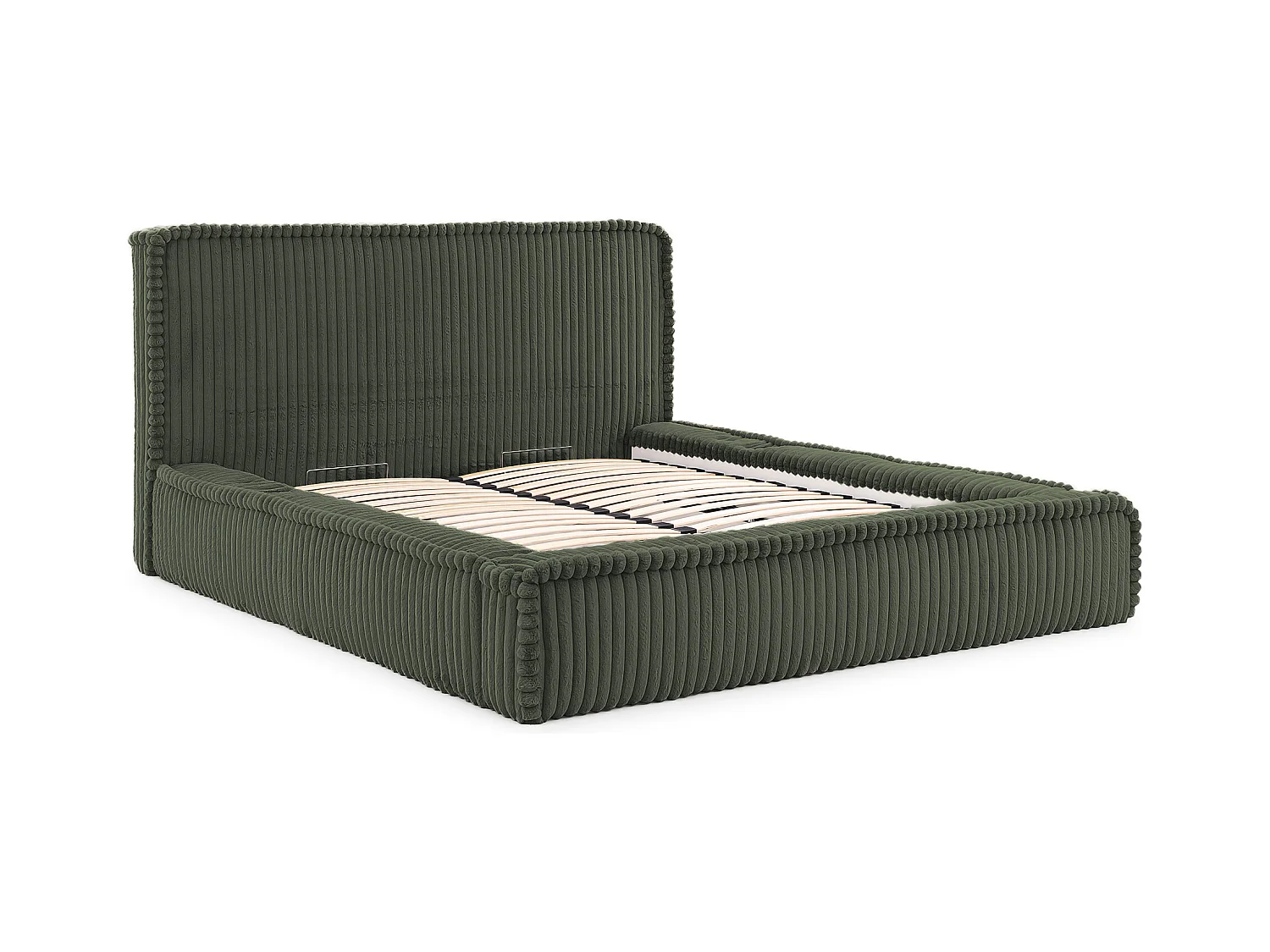 LIT TAPISSÉ avec coffre de rangement USB Torna 140x200 cm, Vert