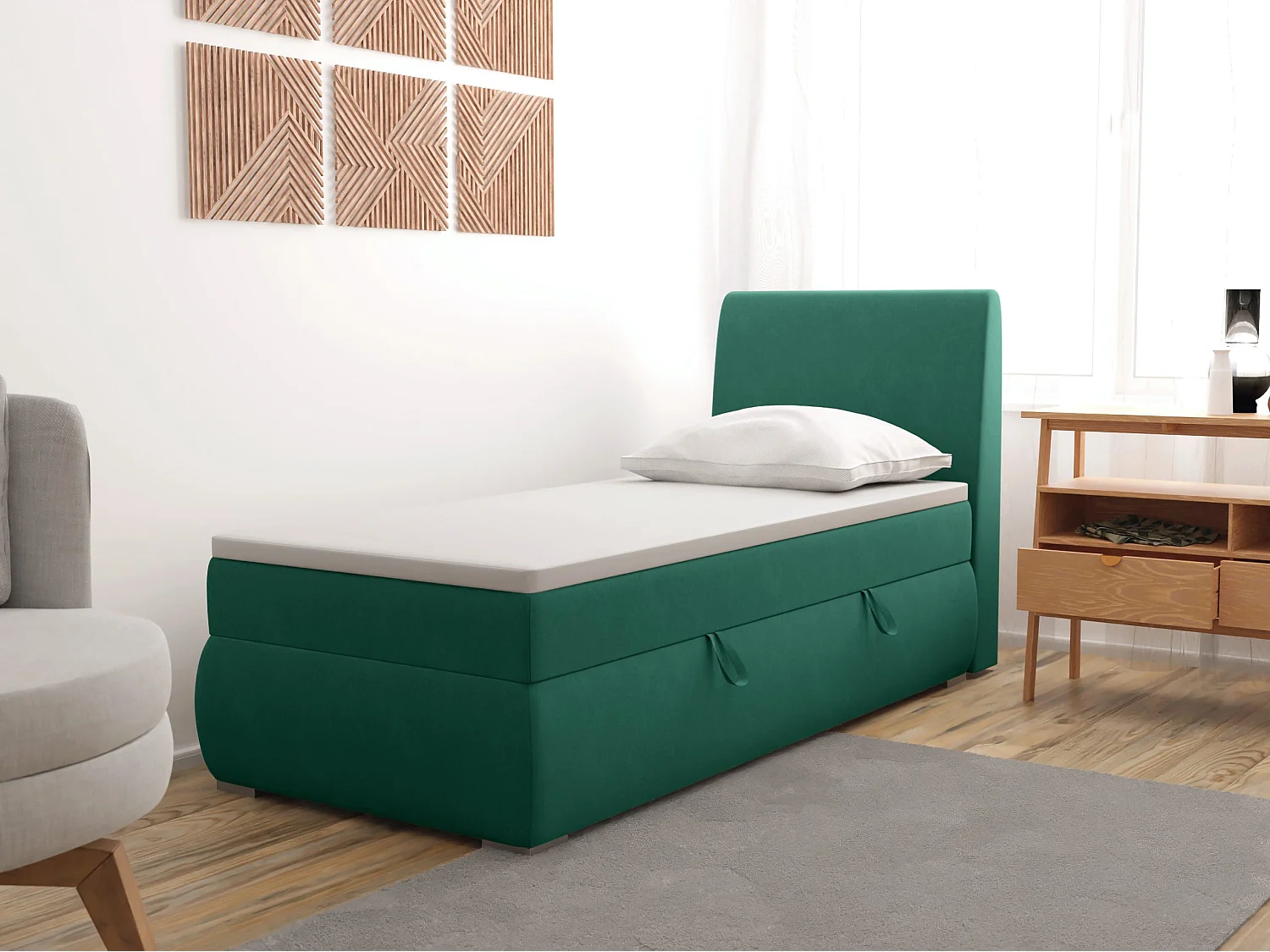 BOXSPRINGBETT mit Bettkasten Buffalo Mini Seite Rechts 100x200 cm, Fancy 36 (Grün)