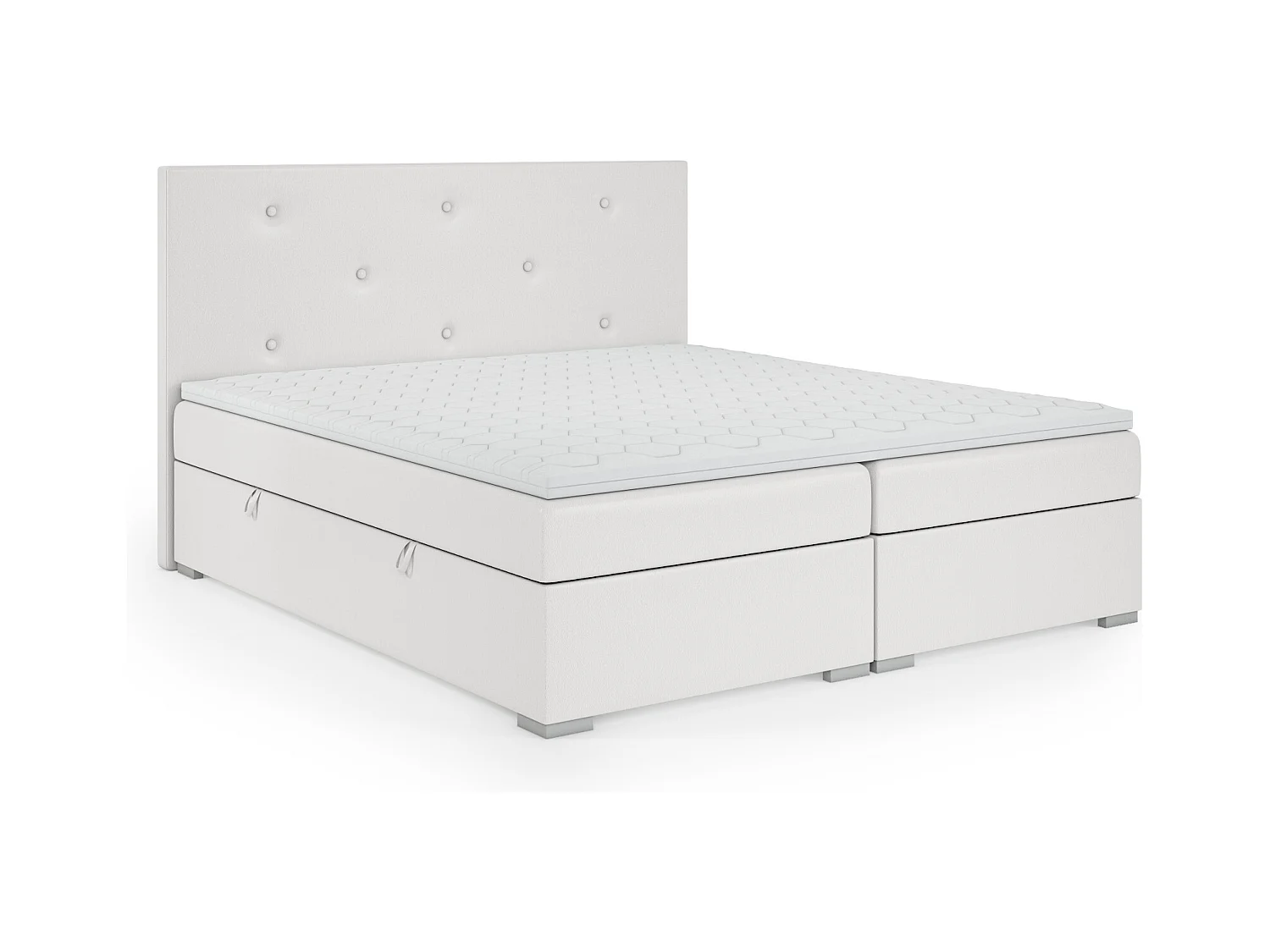 Lit Boxspring avec tiroirs de lit, Coffre de lit Topper Atlanta 140x200 cm, Soft 17 (Blanc)