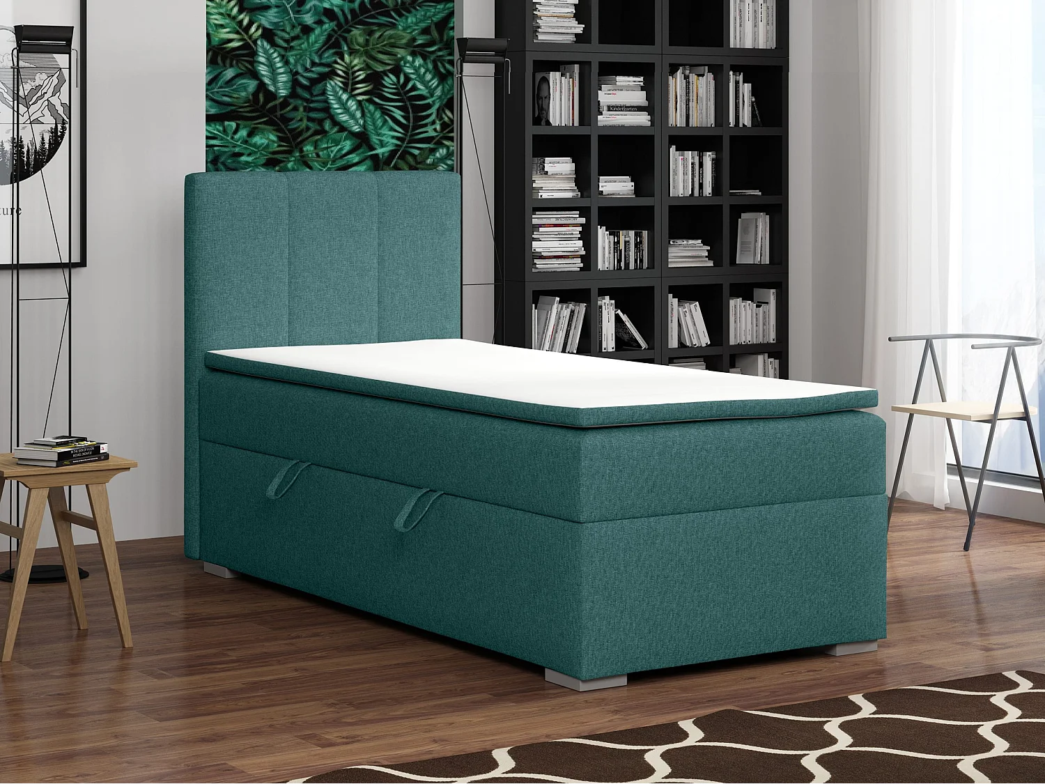 LIT SIMPLE avec tiroir de rangement et surmatelas, côté gauche Monaco Mini 100x200 cm, Lux 30 (Bleu-vert)