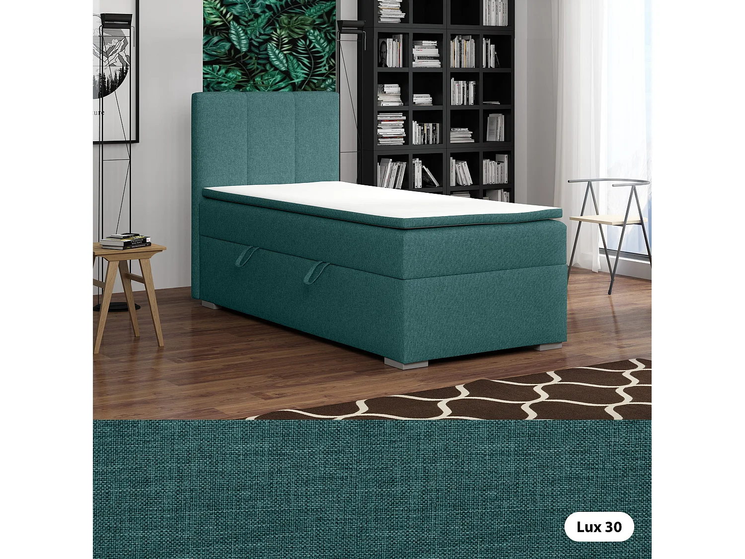 LIT SIMPLE avec tiroir de rangement et surmatelas, côté gauche Monaco Mini 100x200 cm, Lux 30 (Bleu-vert)