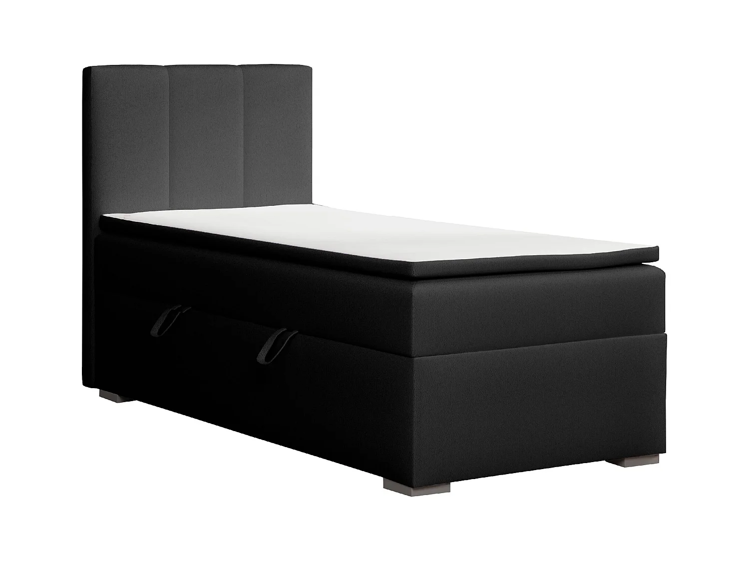EINZELBETT mit Bettkasten und Topper Seite Links Monaco Mini 90x200 cm, Soft 11 (Schwarz)