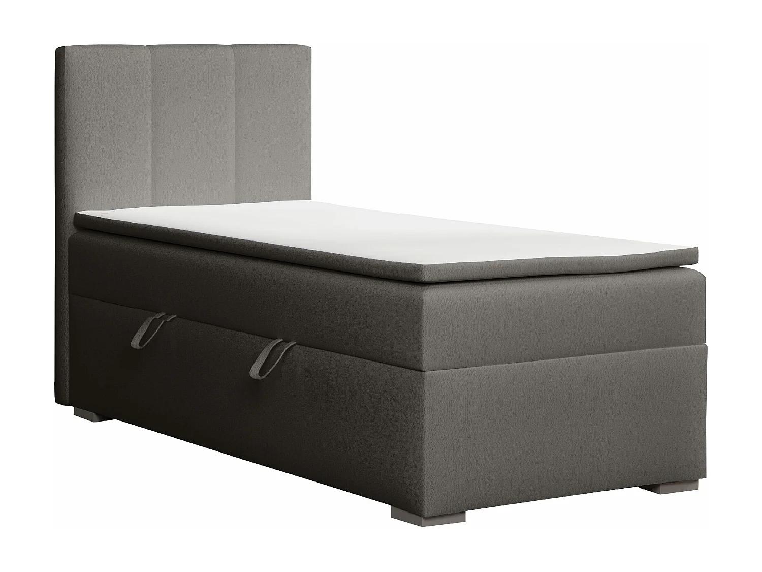 EINZELBETT mit Bettkasten und Topper Seite Links Monaco Mini 100x200 cm, Soft 29 (Grau)