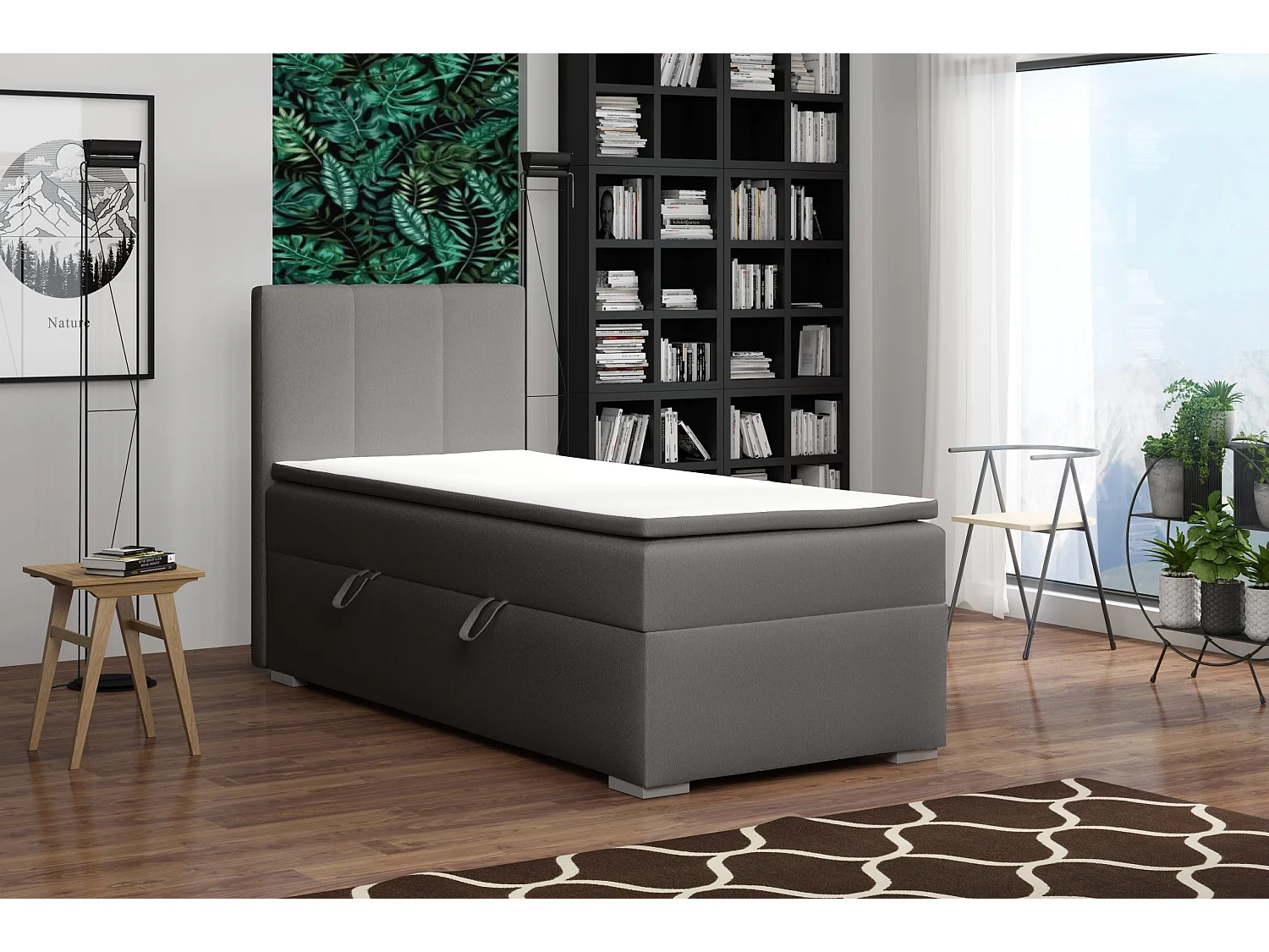 EINZELBETT mit Bettkasten und Topper Seite Links Monaco Mini 100x200 cm, Soft 29 (Grau)