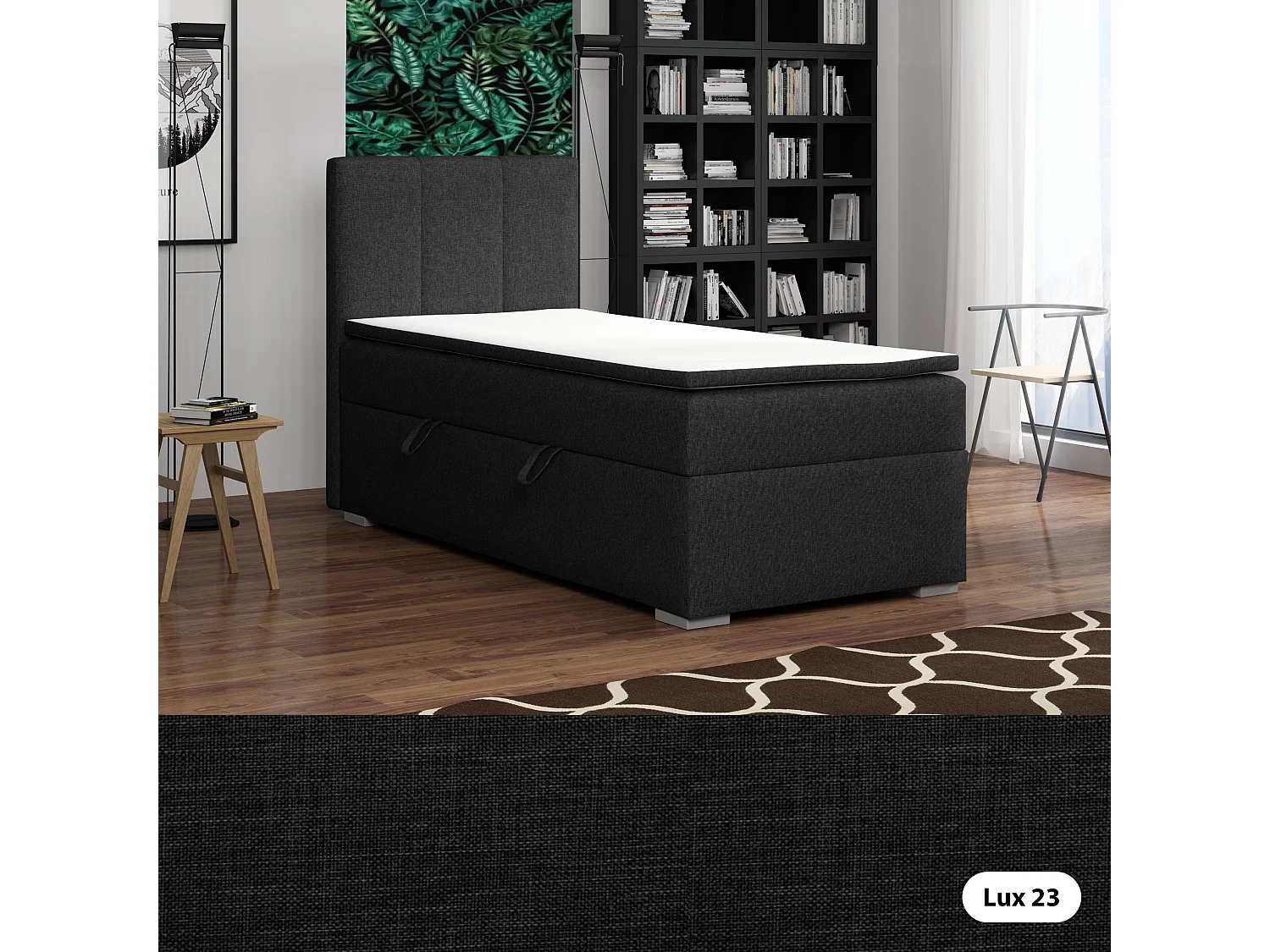 EINZELBETT mit Bettkasten und Topper Seite Links Monaco Mini 100x200 cm, Soft 29 (Grau)