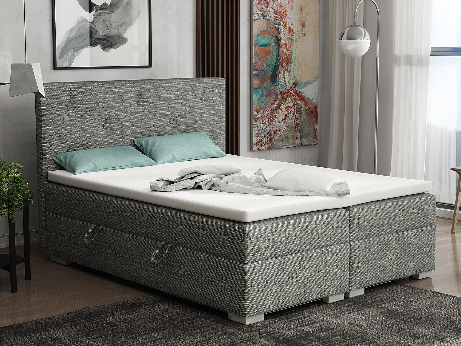 BOXSPRINGBETT mit Bettkästen Topper Atlanta 160x200 cm, Berlin 01 (Grau Melange)