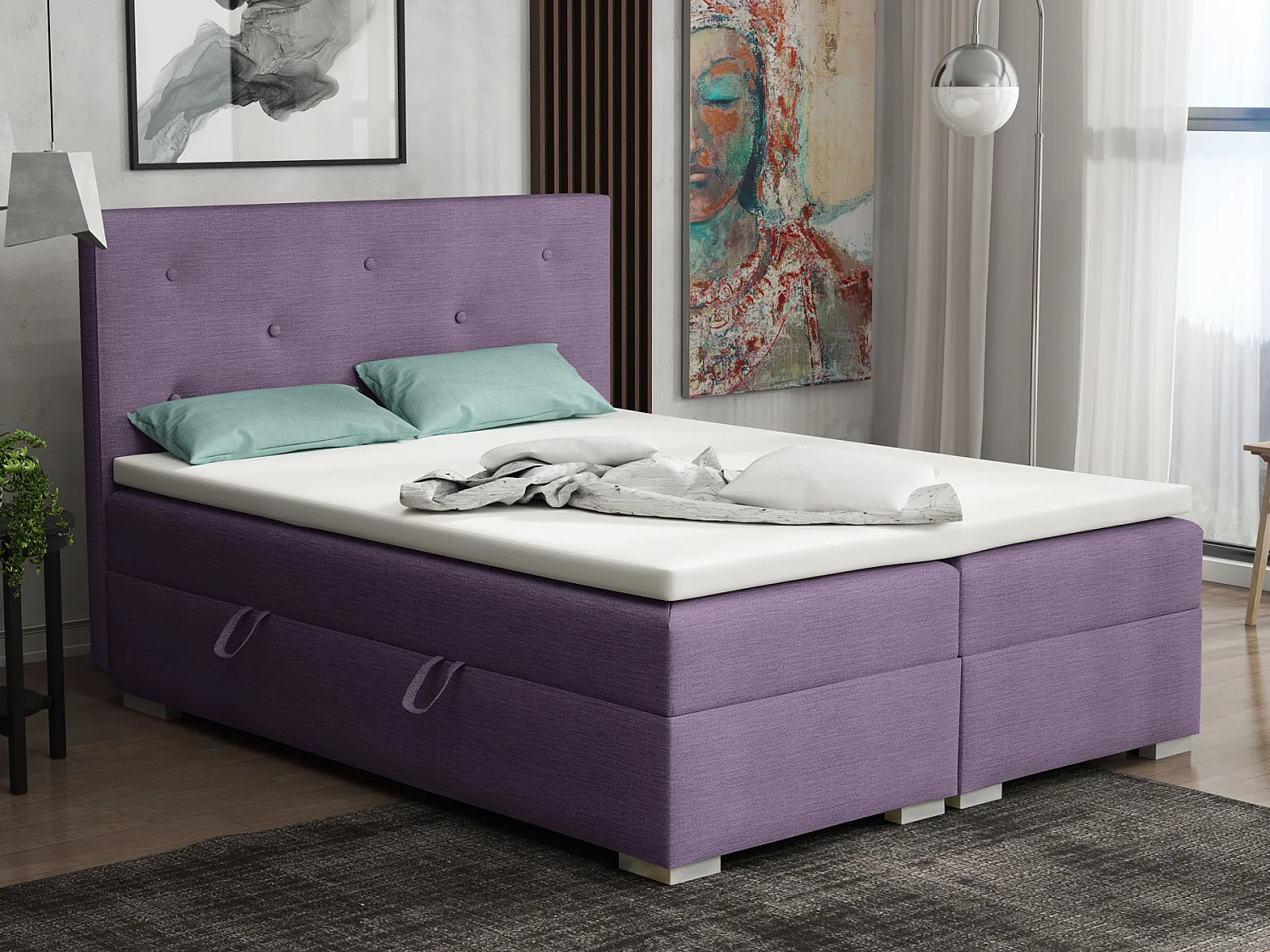 BOXSPRINGBETT mit Bettkästen Topper Atlanta 160x200 cm, Orinoco 64 (Hellviolett)