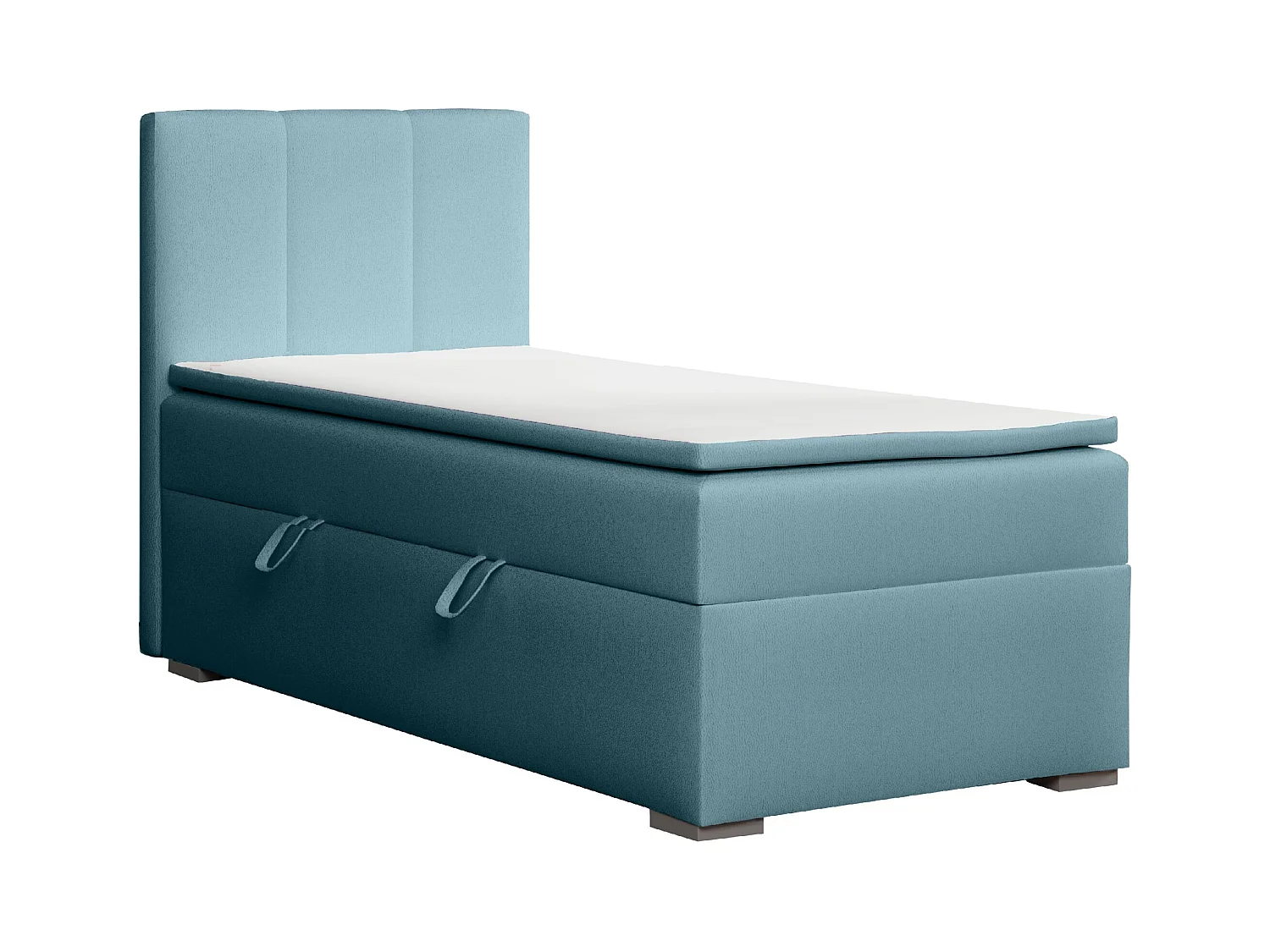 EINZELBETT mit Bettkasten und Topper Seite Links Monaco Mini 90x200 cm, Soft 08 (Pastellblau)