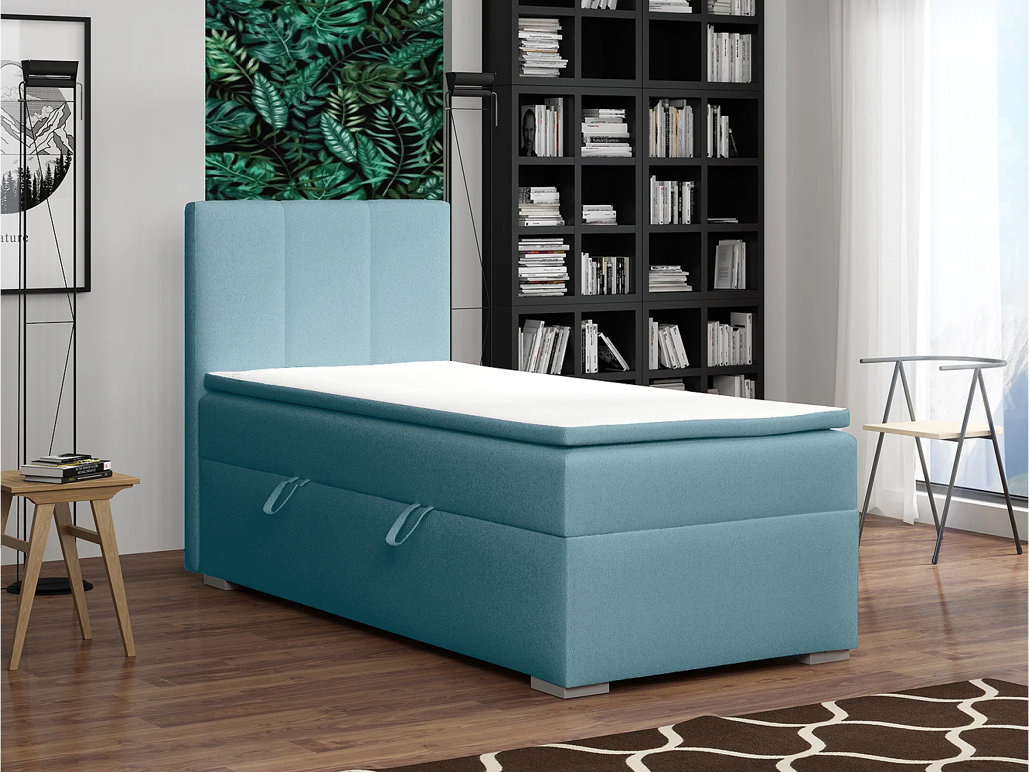 LIT SIMPLE avec tiroir de rangement et surmatelas, côté gauche Monaco Mini 90x200 cm, Soft 08 (Bleu pastel)