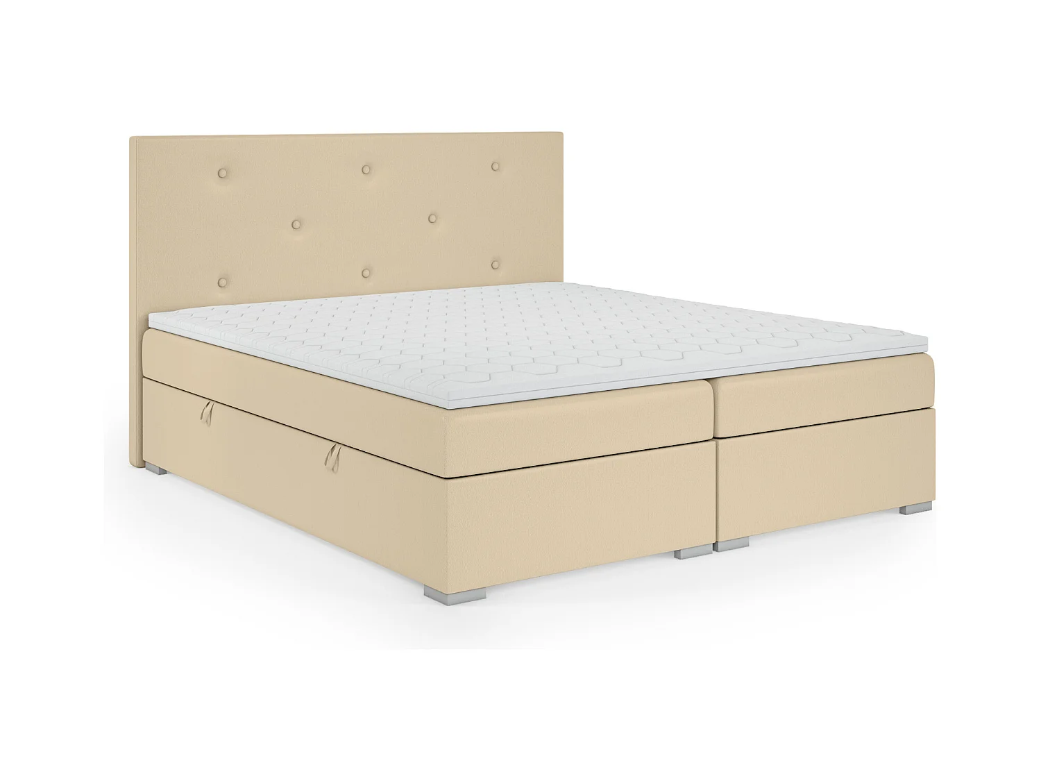 Lit Boxspring avec tiroirs de lit, Coffre de lit Topper Atlanta 200x200 cm, Soft 33 (Écru)