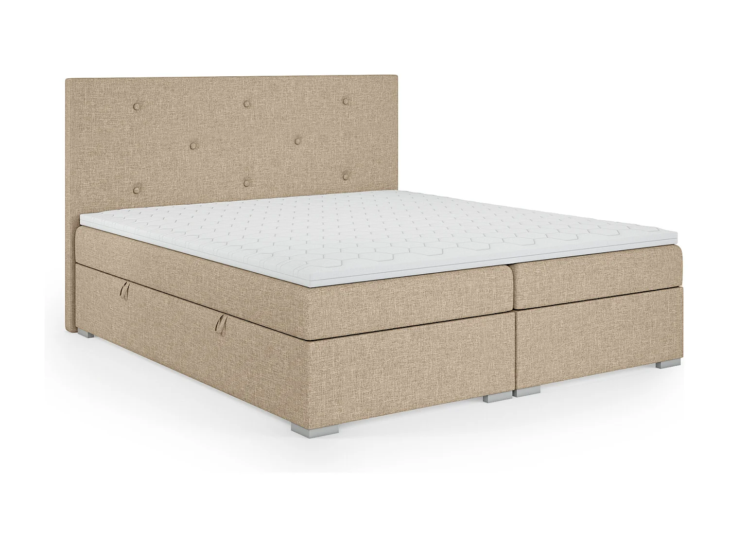 Lit Boxspring avec tiroirs de lit, Coffre de lit Topper Atlanta 160x200 cm, Orinoco 22 (Beige clair)