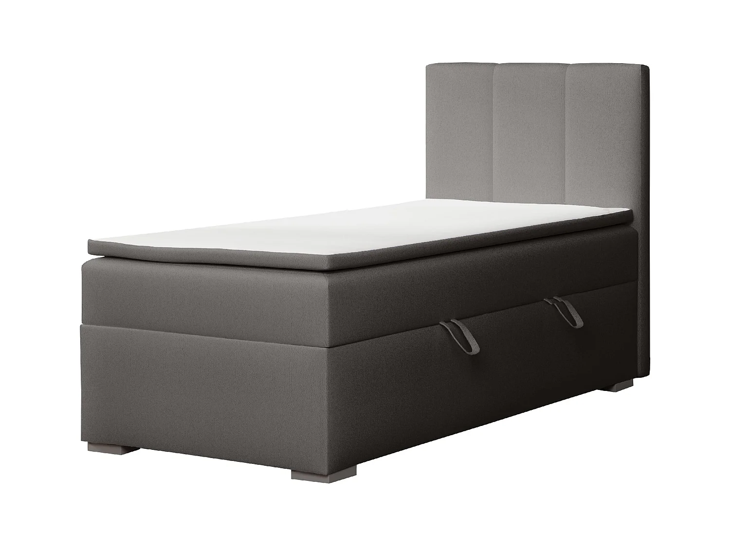 EINZELBETT mit Bettkasten und Topper Seite Rechts Monaco Mini 90x200 cm, Soft 29 (Grau)