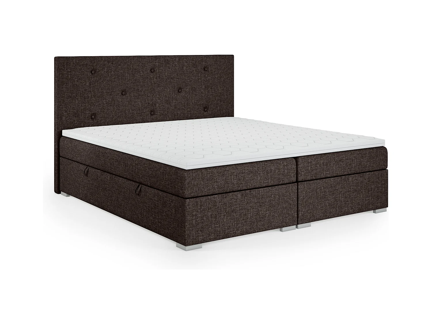 Lit Boxspring avec tiroirs de lit, Coffre de lit Topper Atlanta 200x200 cm, Lux 07 (Marron foncé)