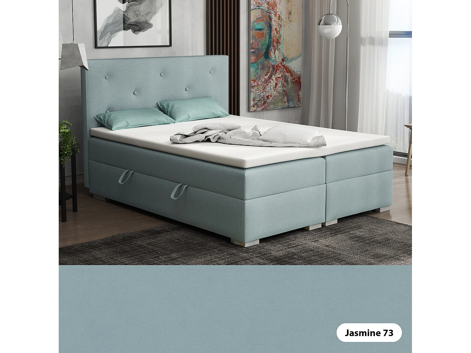 Lit Boxspring avec tiroirs de lit, Coffre de lit Topper Atlanta 200x200 cm, Jasmine 73 (Gris souris)