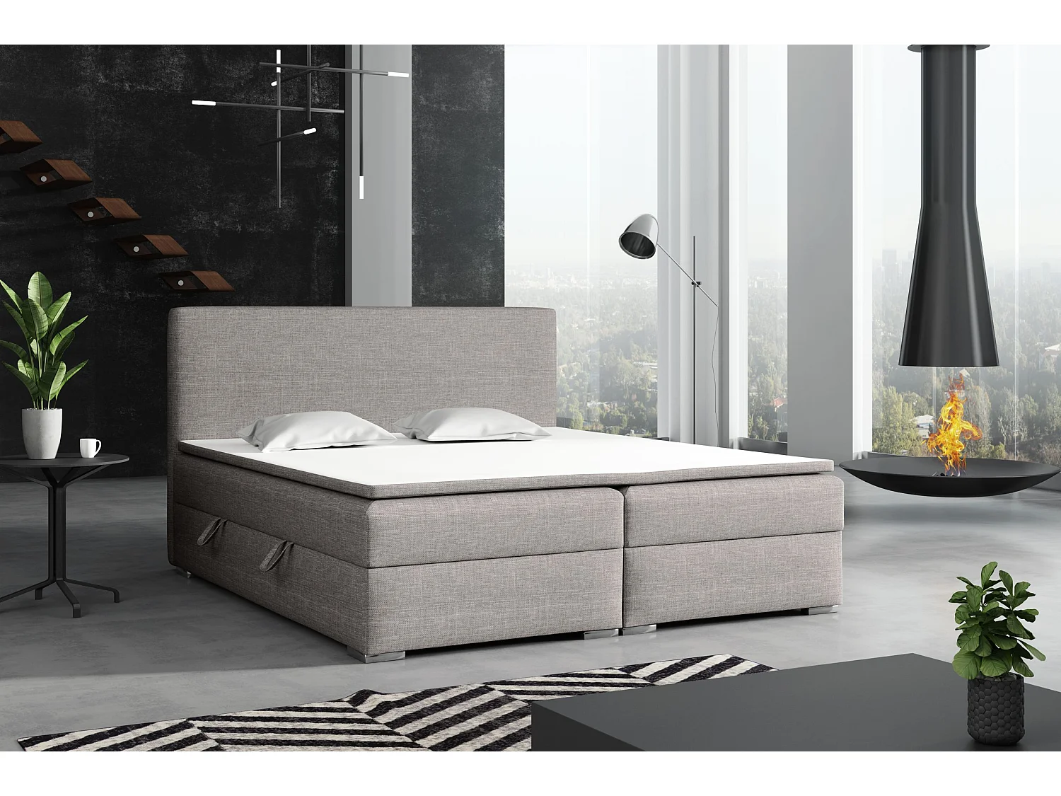 LIT BOXSPRING coffre de lit Laval 200x200 cm, Lux 05 (Gris clair)