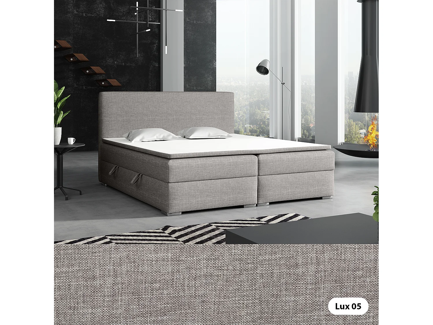 LIT BOXSPRING coffre de lit Laval 200x200 cm, Lux 05 (Gris clair)
