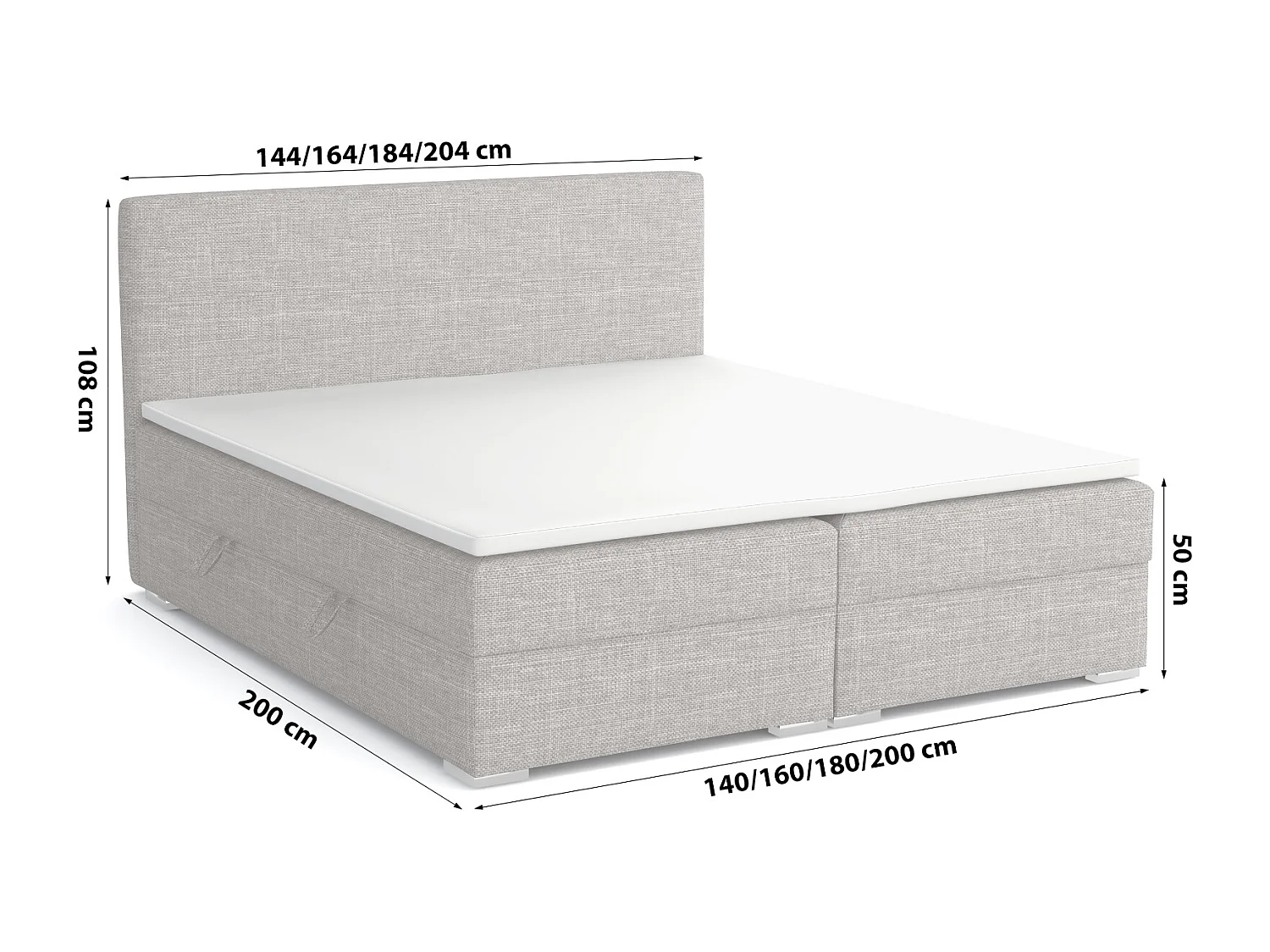 LIT BOXSPRING coffre de lit Laval 200x200 cm, Lux 05 (Gris clair)