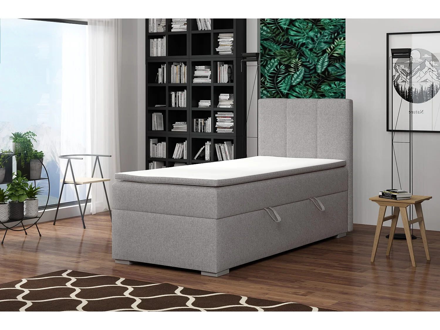 LIT SIMPLE avec tiroir de rangement et surmatelas, côté droit Monaco Mini 100x200 cm, Lux 05 (Gris clair)